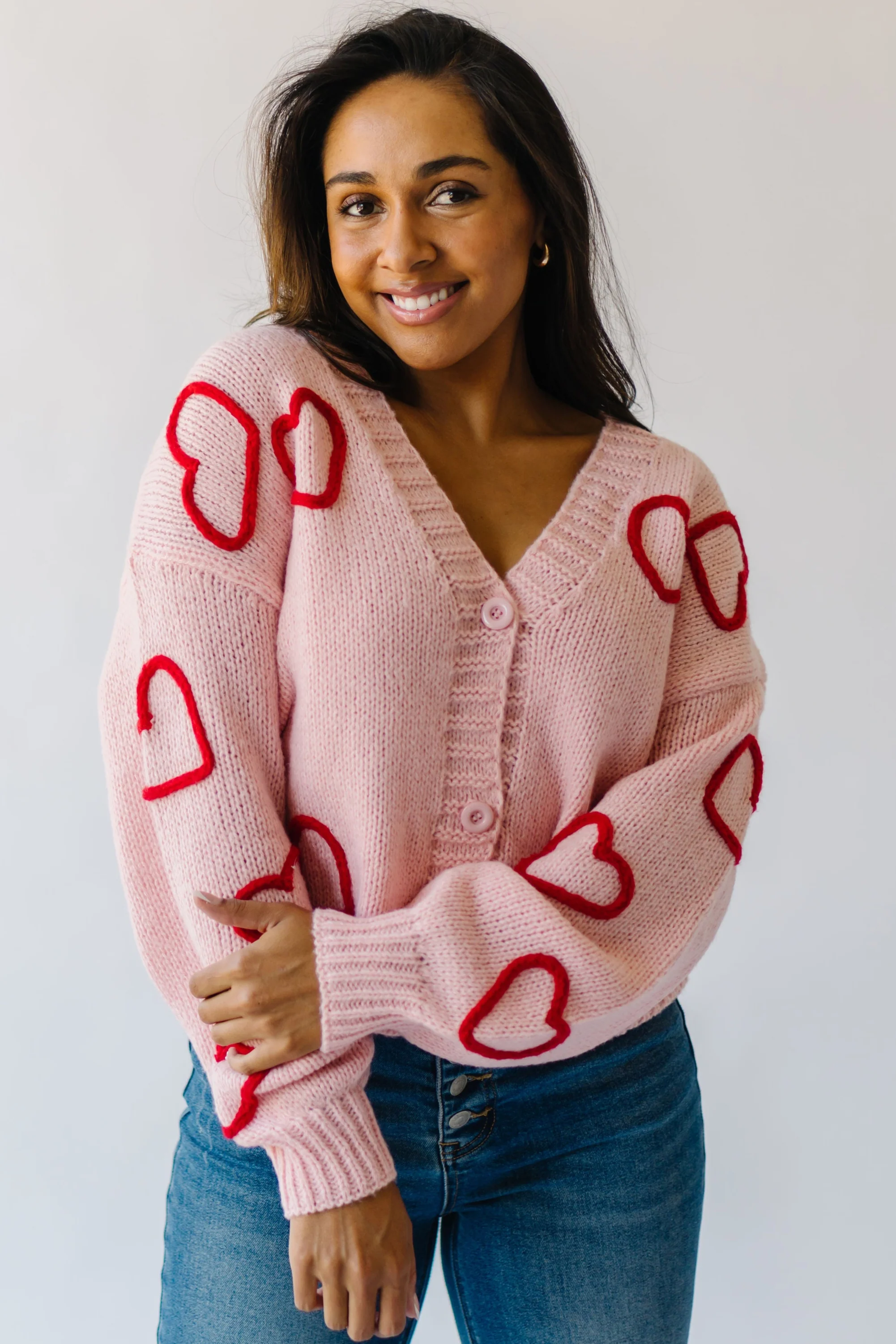 The Dobson Heart Embroidered Cardigan in Pink - Image 6