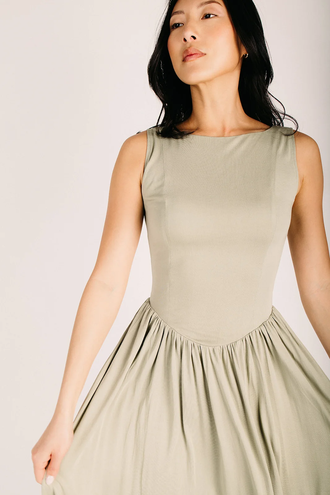 The Vora Boat Neck Midi Dress in Muted Sage - Image 5