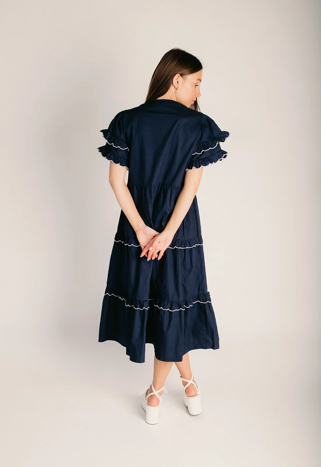 The Billie Ruffle Detail Dress in Navy - Image 2
