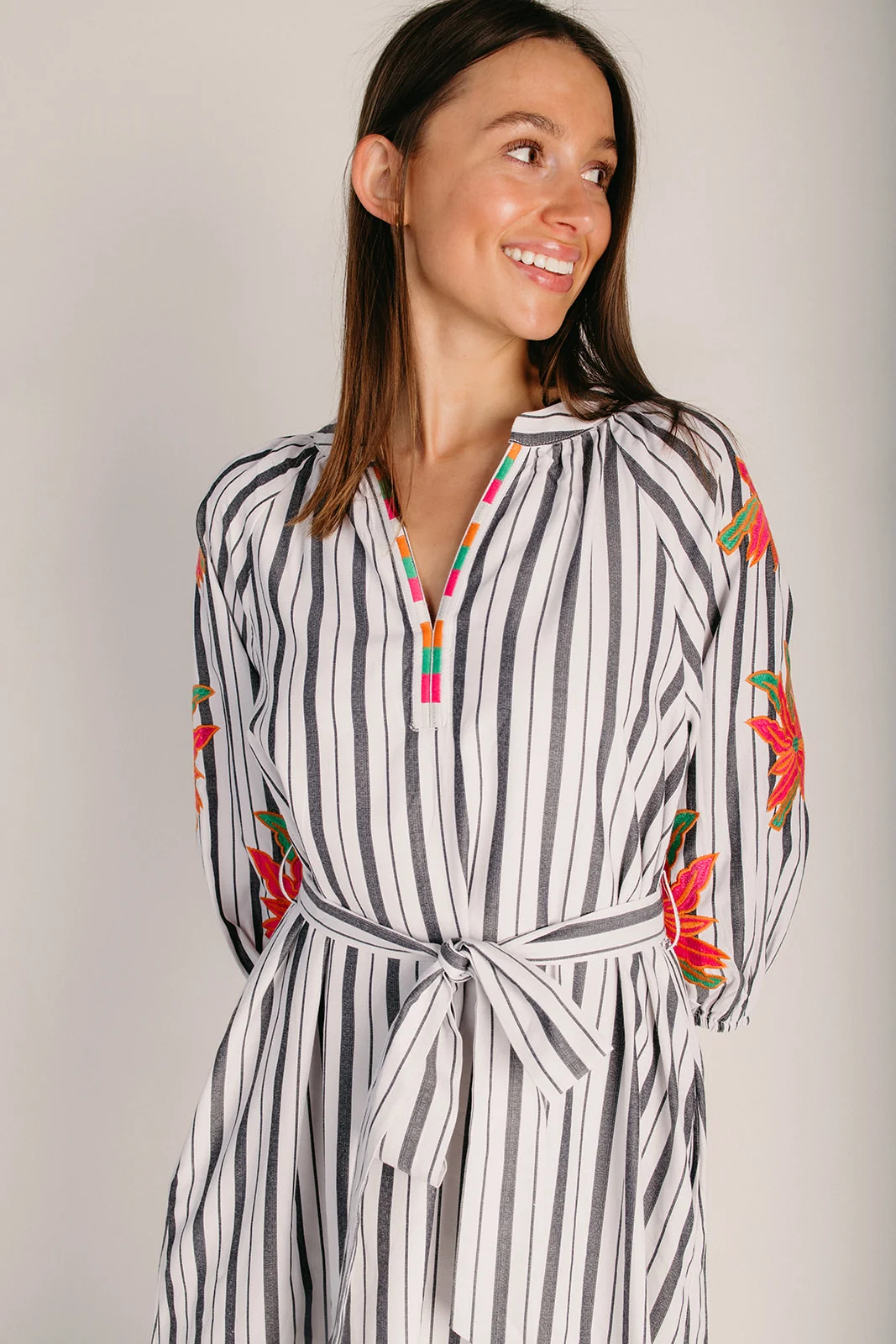 The Zellmer Striped Midi Dress in Black - Image 9