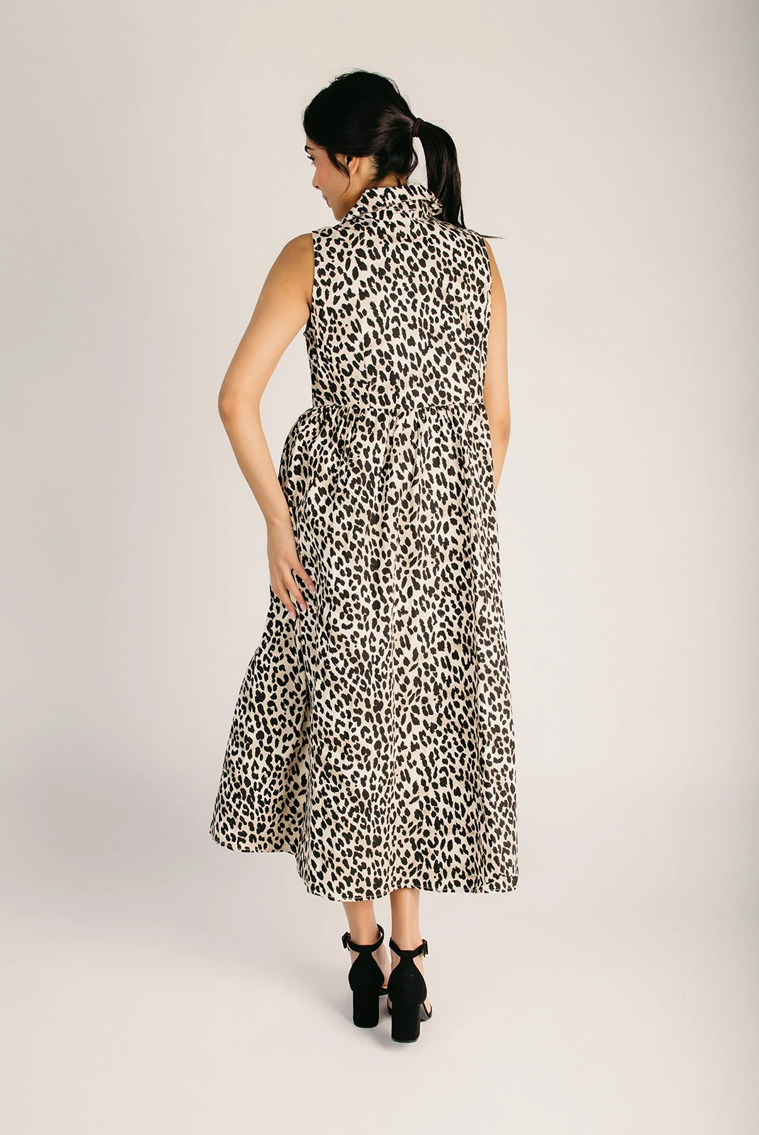 The Dandrea V-Neck Midi Dress in Leopard - Image 2