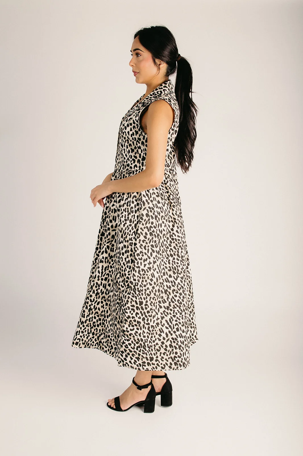 The Dandrea V-Neck Midi Dress in Leopard - Image 4