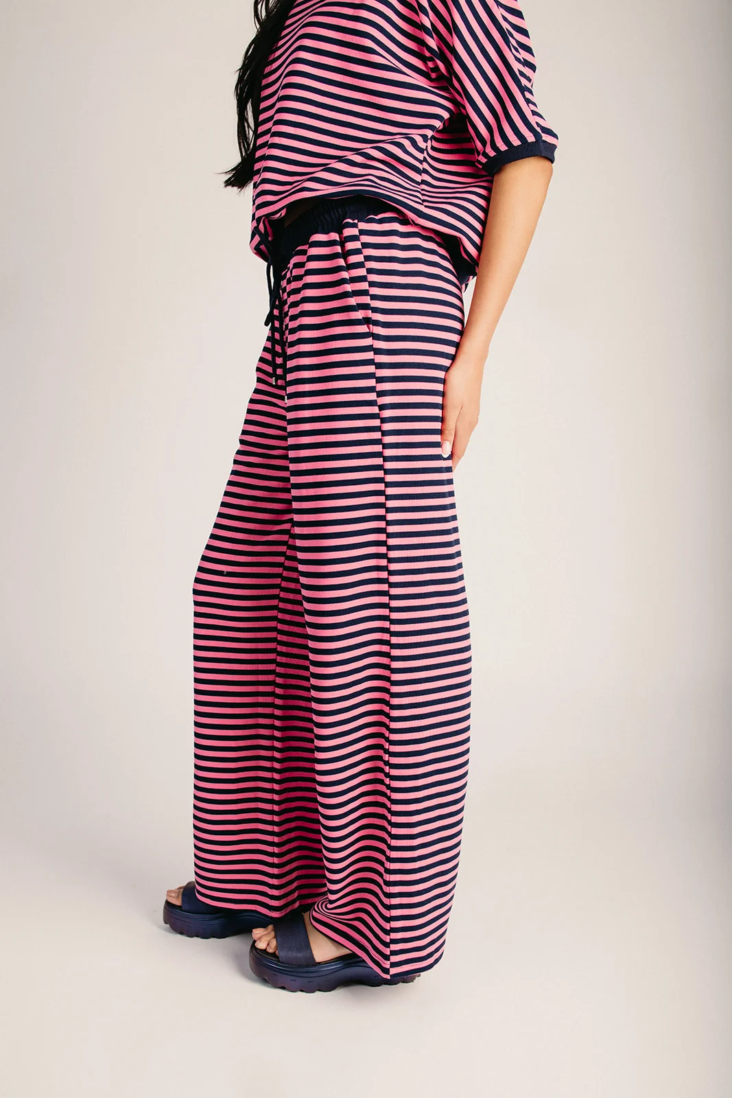 The Natalie Striped Lounge Set in Hot Pink + Navy - Image 6