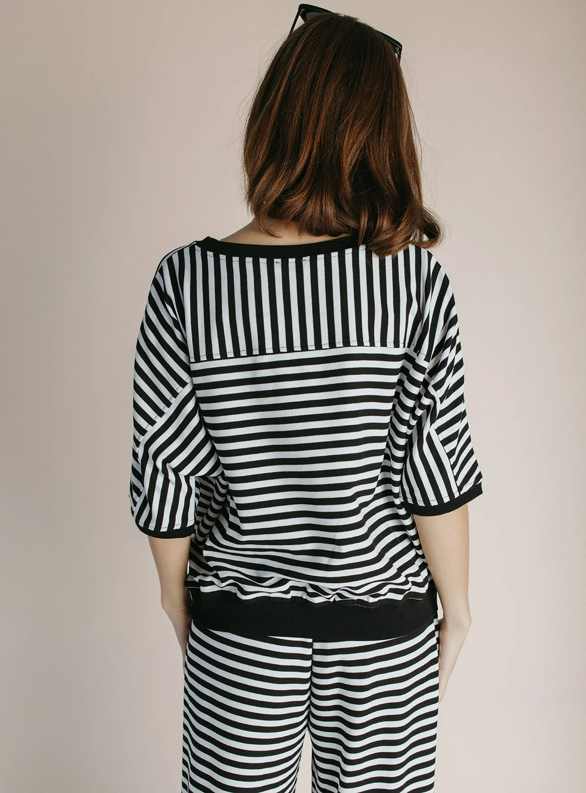 The Natalie Striped Lounge Set in Ivory + Black - Image 4