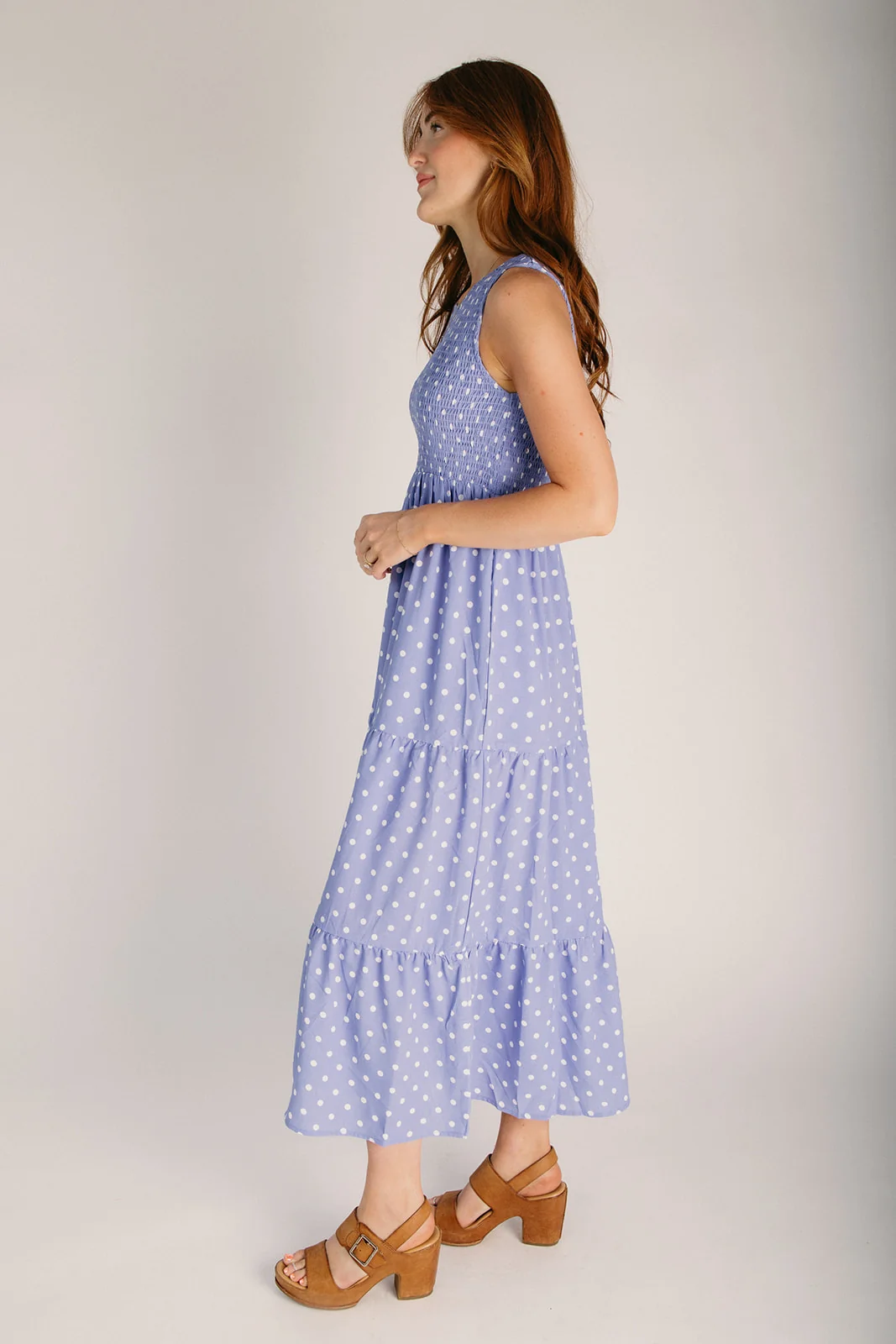 The Noma Smocked Bodice Midi Dress in Dusty Blue - Image 6