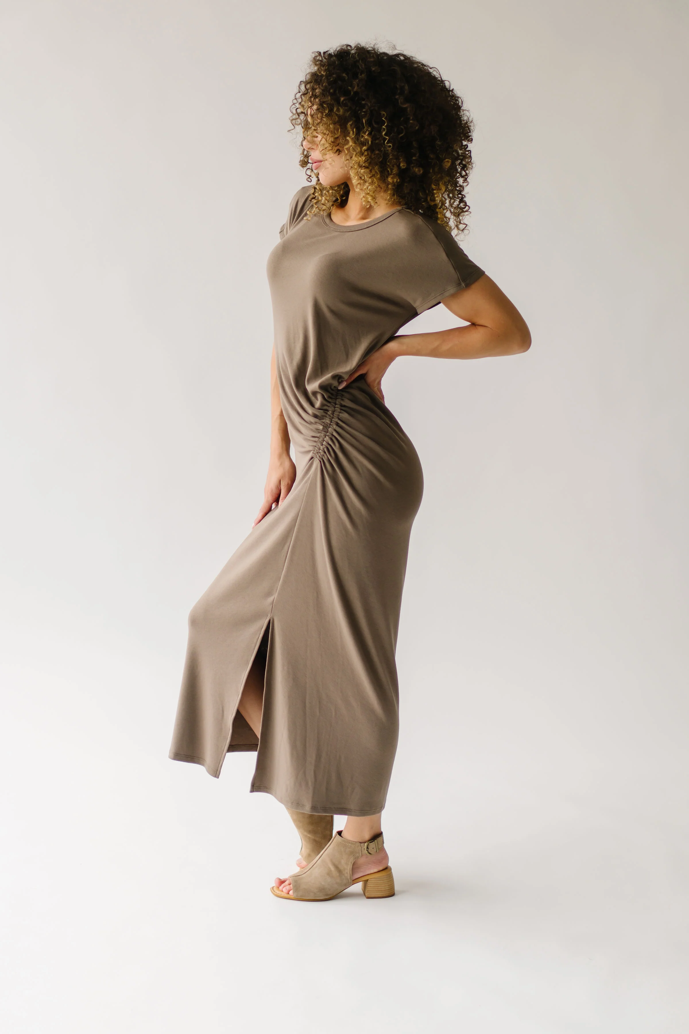 The Cordelia Cinched Waist Midi Dress in Olive - Image 9