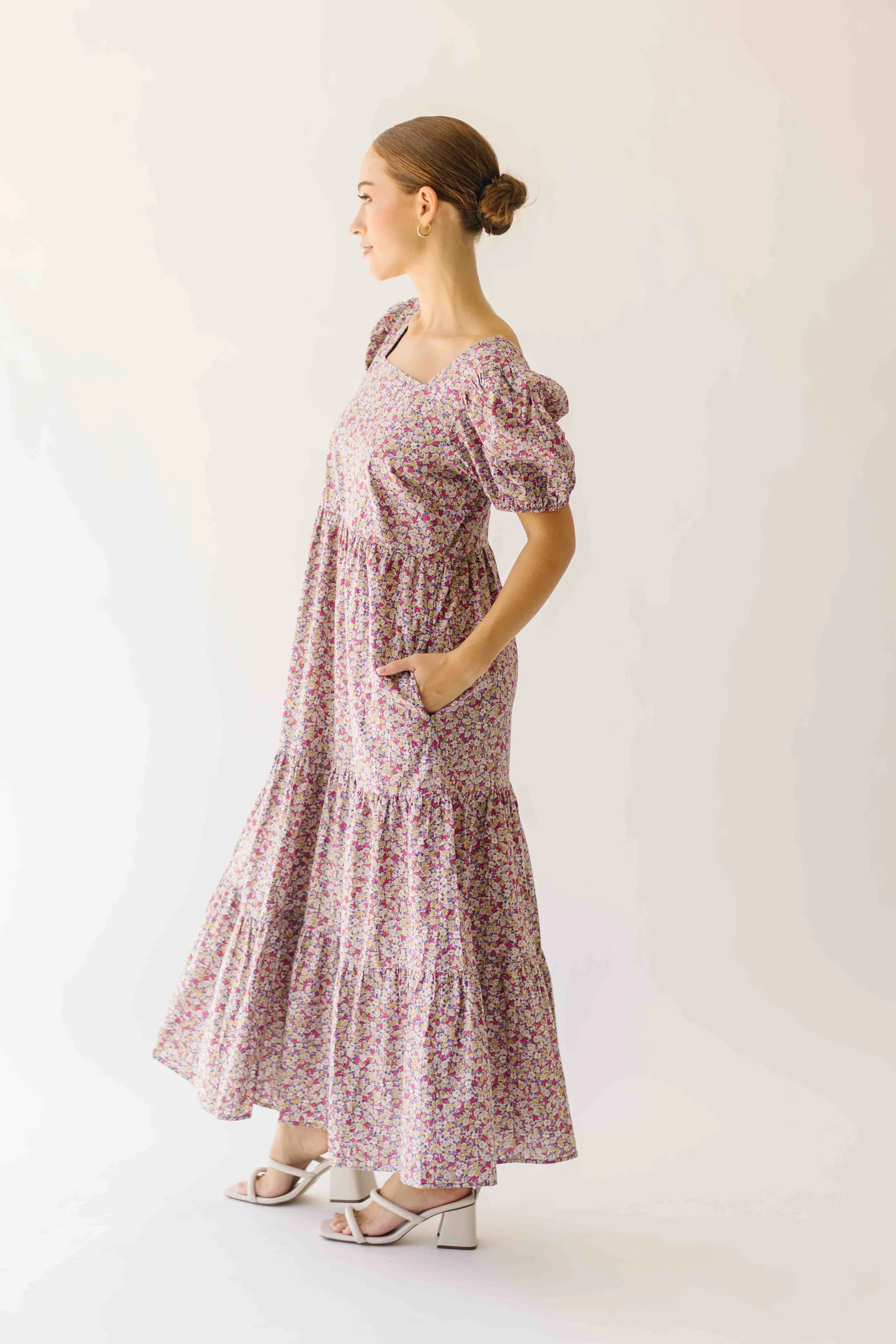 The Tremont Tiered Maxi Dress in Purple Floral - Image 3
