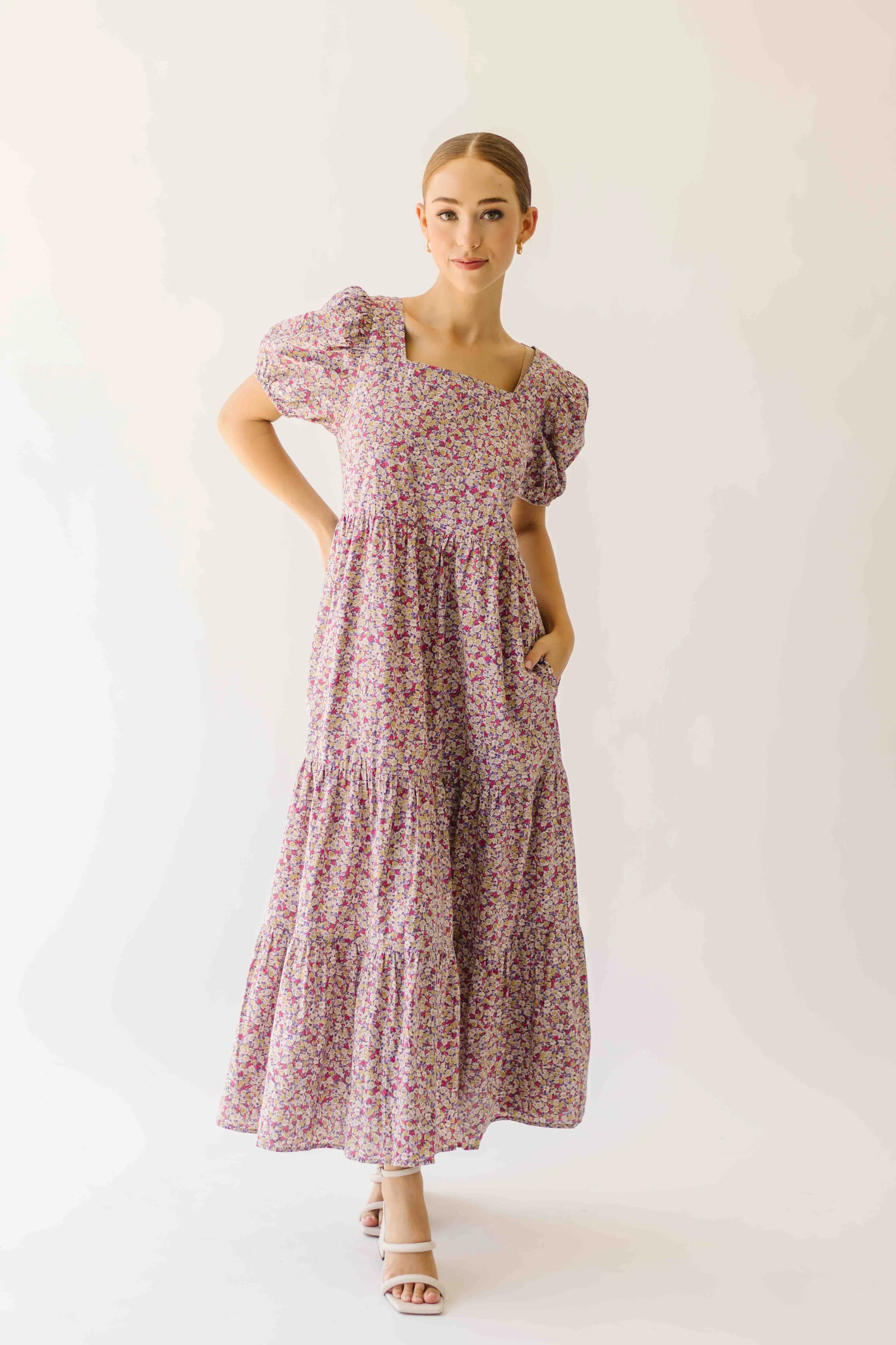 The Tremont Tiered Maxi Dress in Purple Floral - Image 6