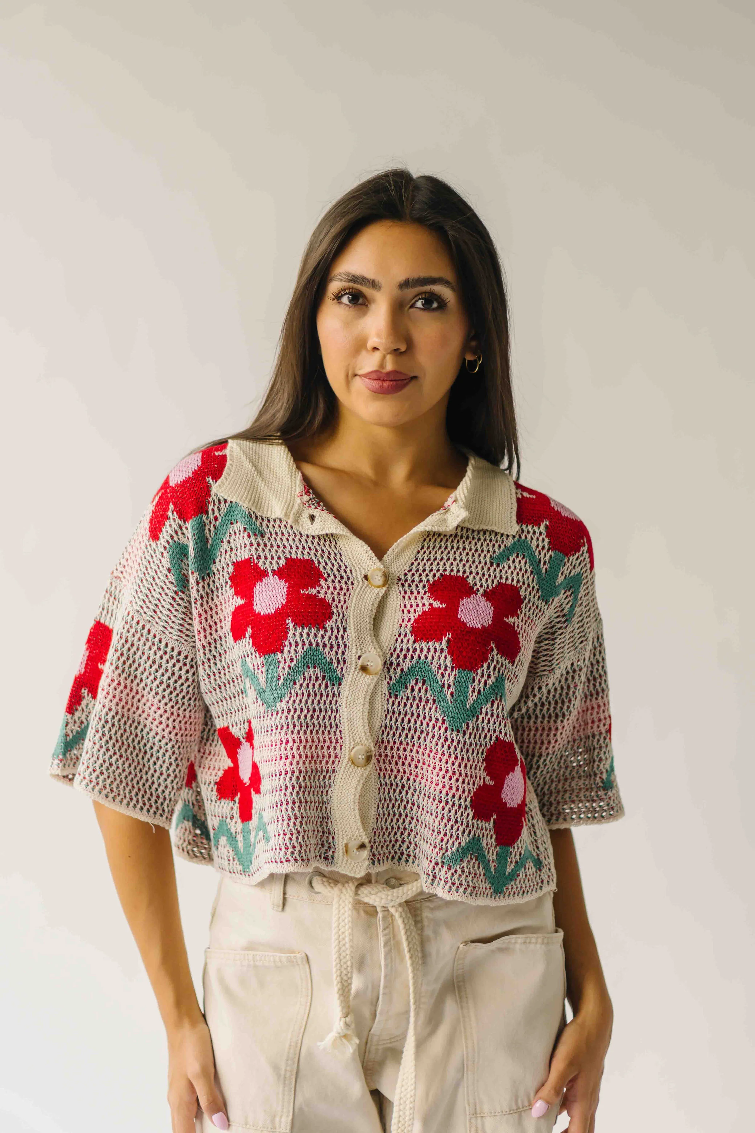 The Angelica Floral Button-Front Cardigan in Ivory - Image 10