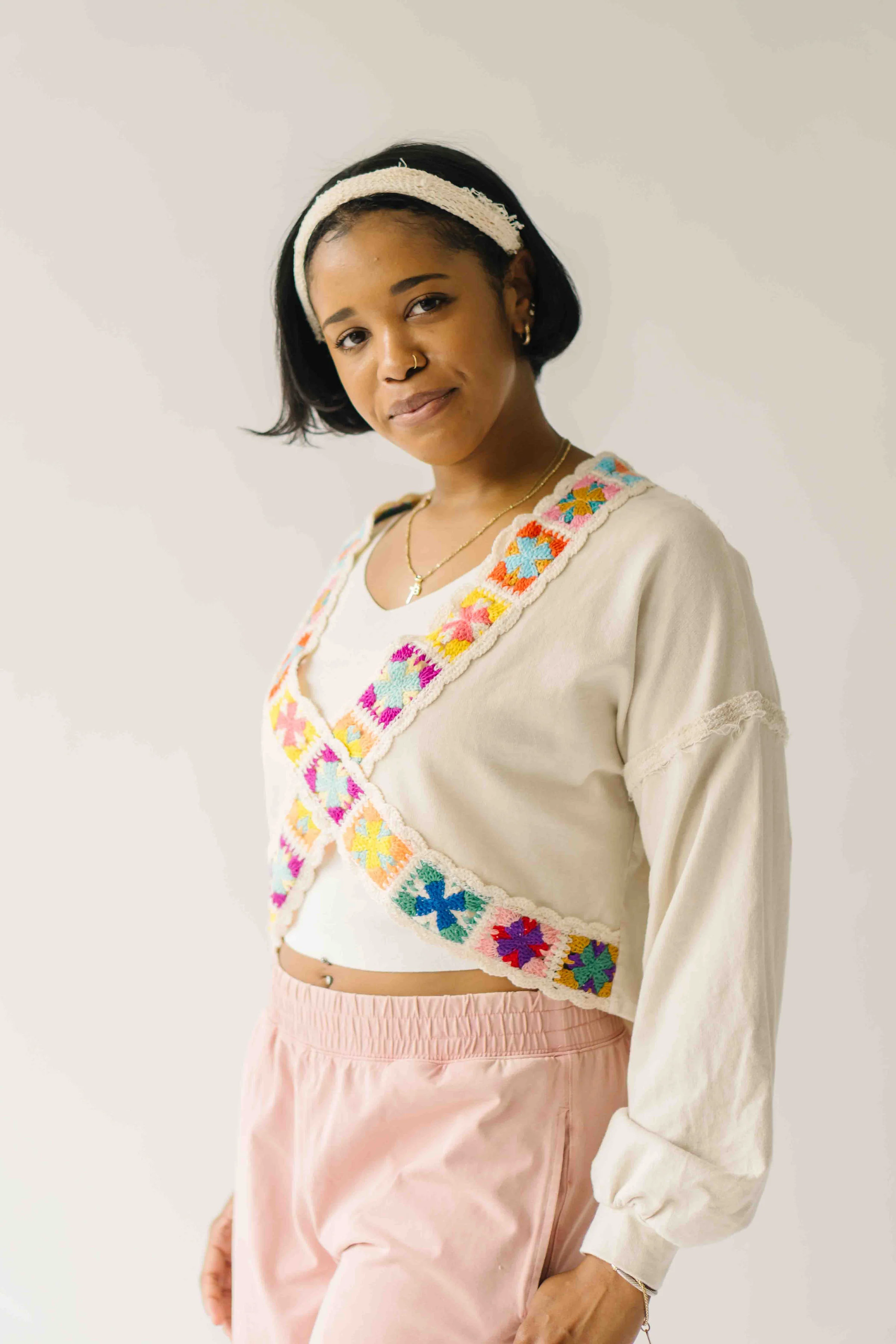 The Caldera Criss-Cross Crochet Pullover in Natural - Image 3