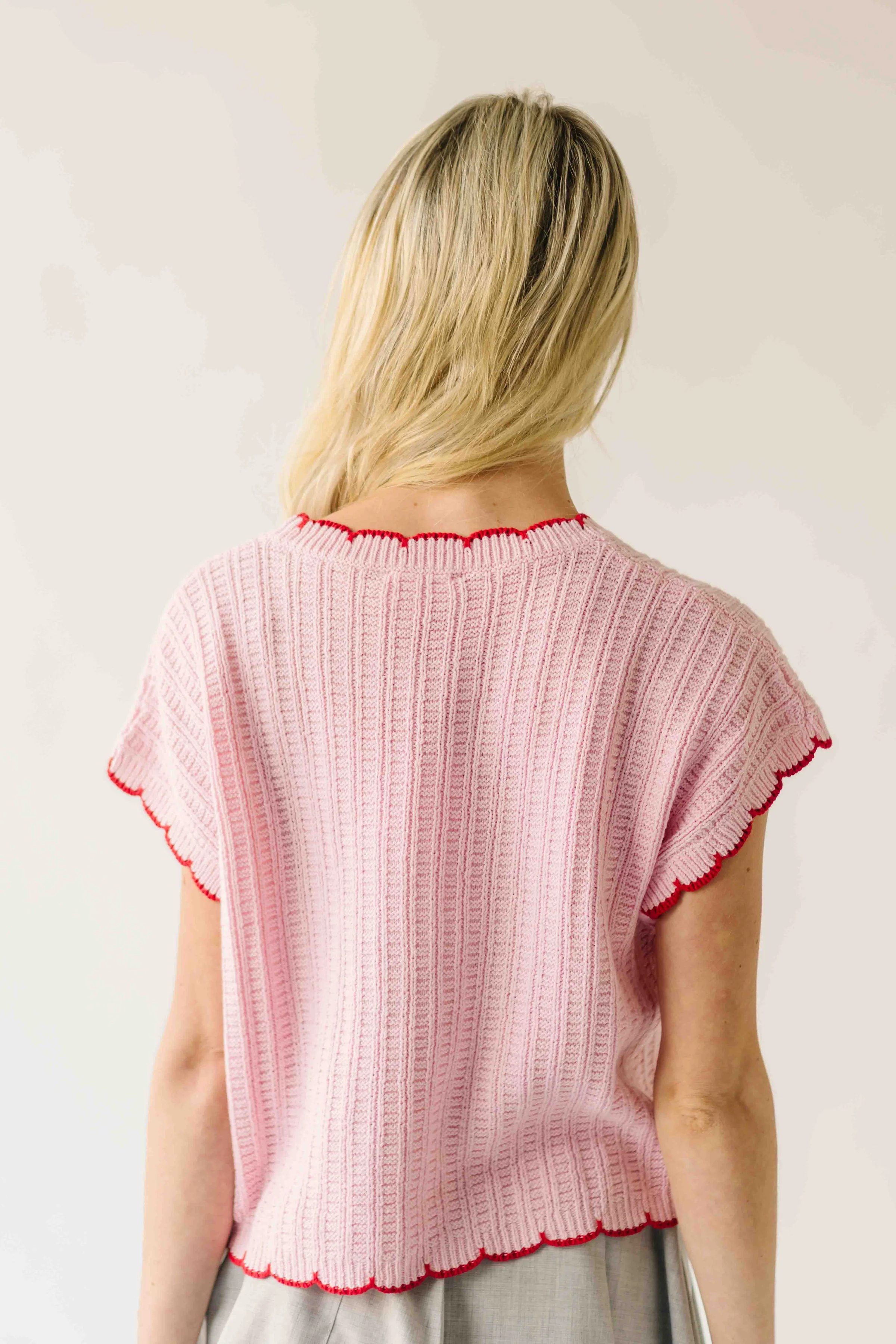 The Shelly Scallop Edge Sweater in Pink + Red - Image 8