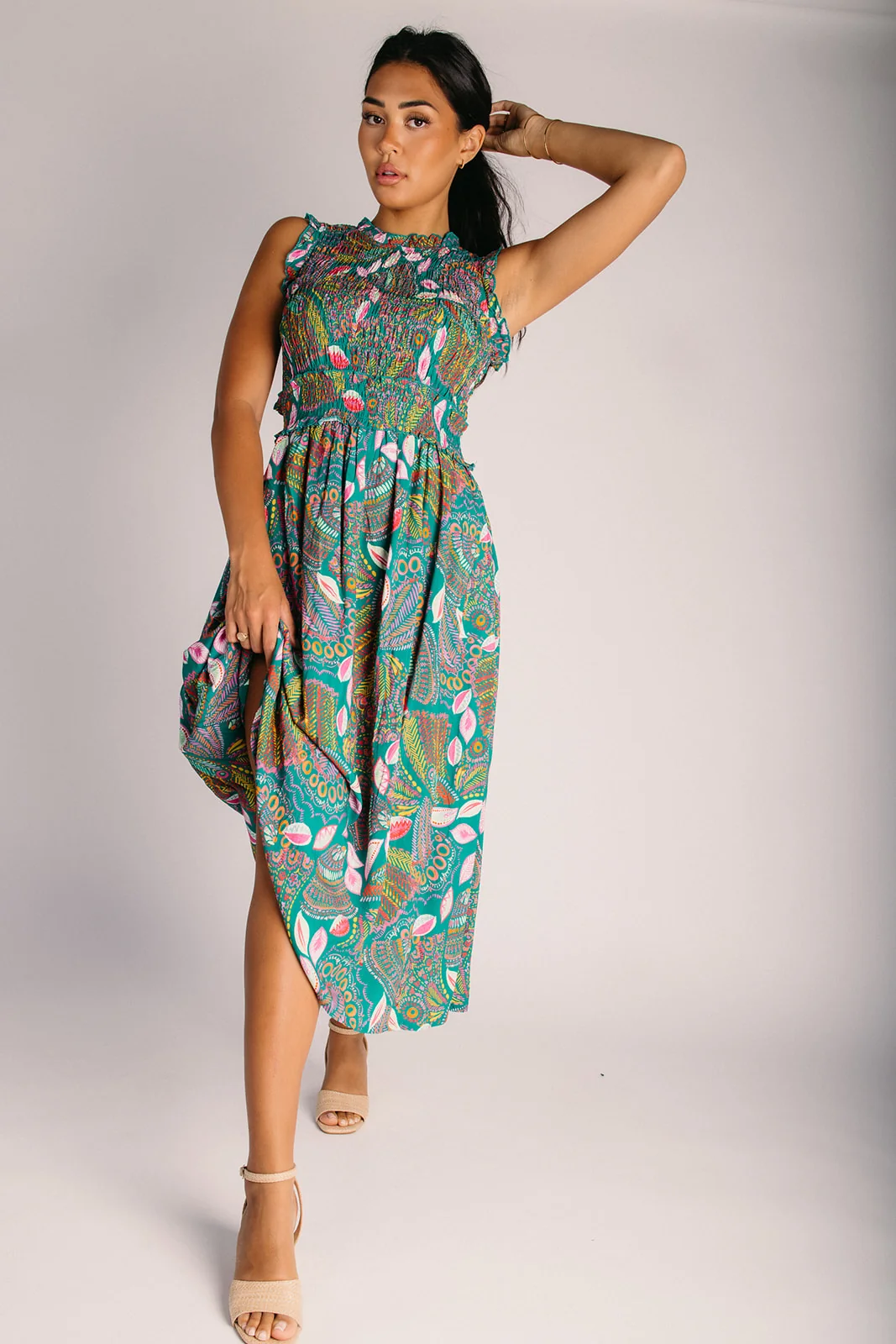 The Ashen Abstract Print Midi Dress in Teal Floral - Image 5
