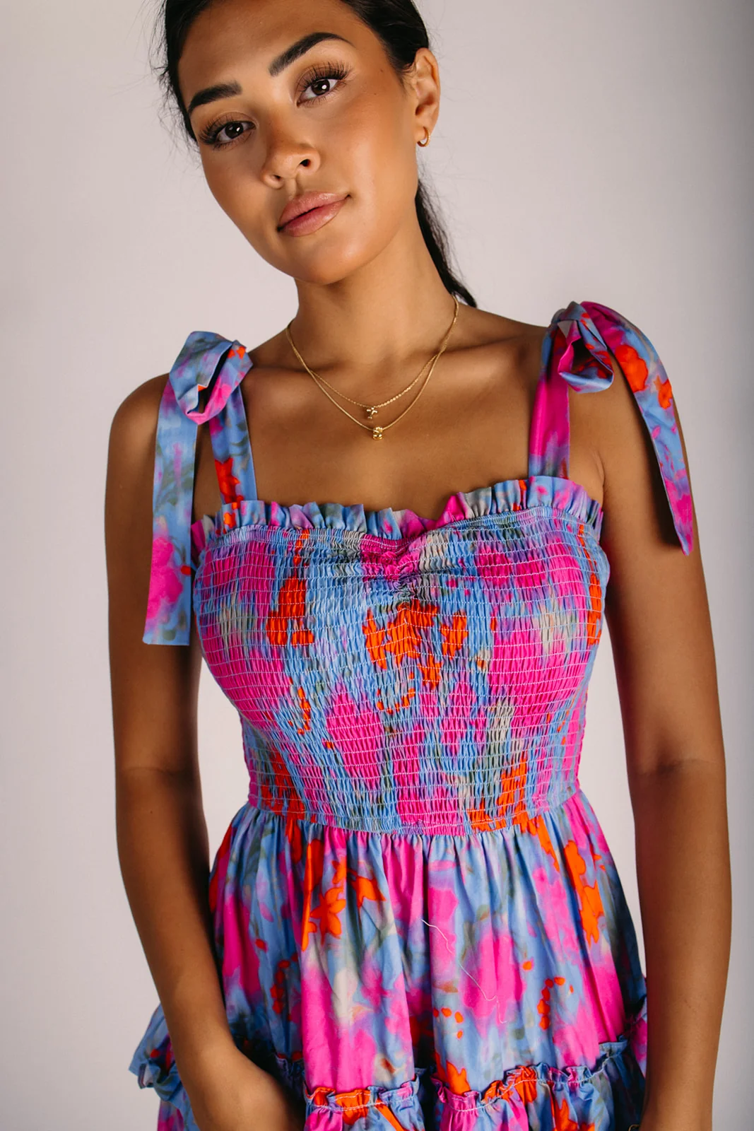 The Britton Floral Tank Dress in Dusty Blue Multi - Image 3