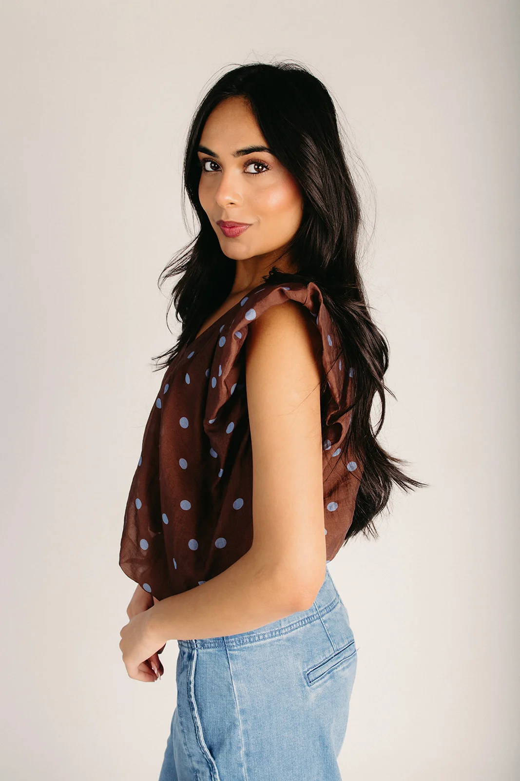 The Almanza Polka Dot Blouse in Chocolate - Image 5