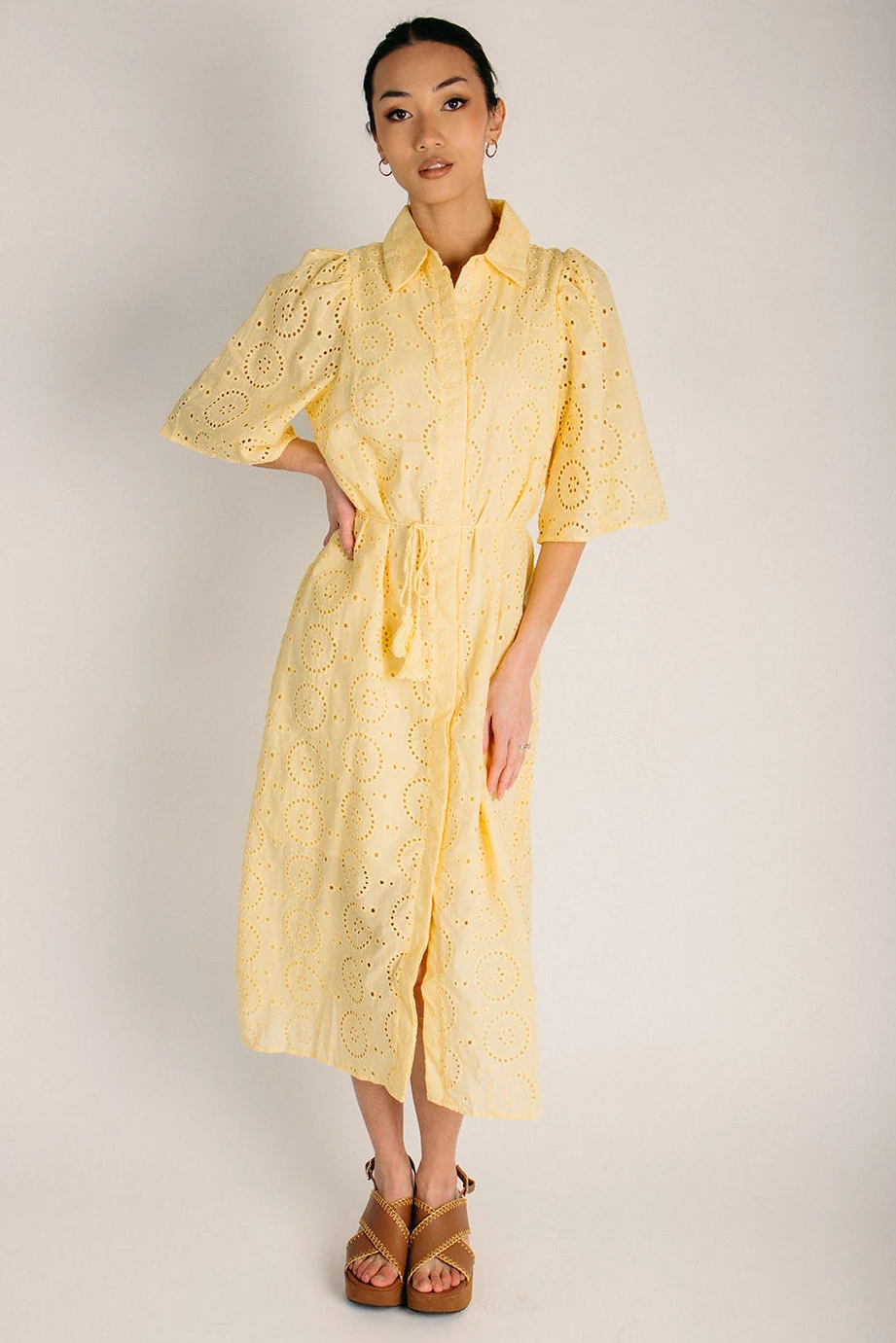 The Casper Eyelet Midi Dress in Spring Yellow