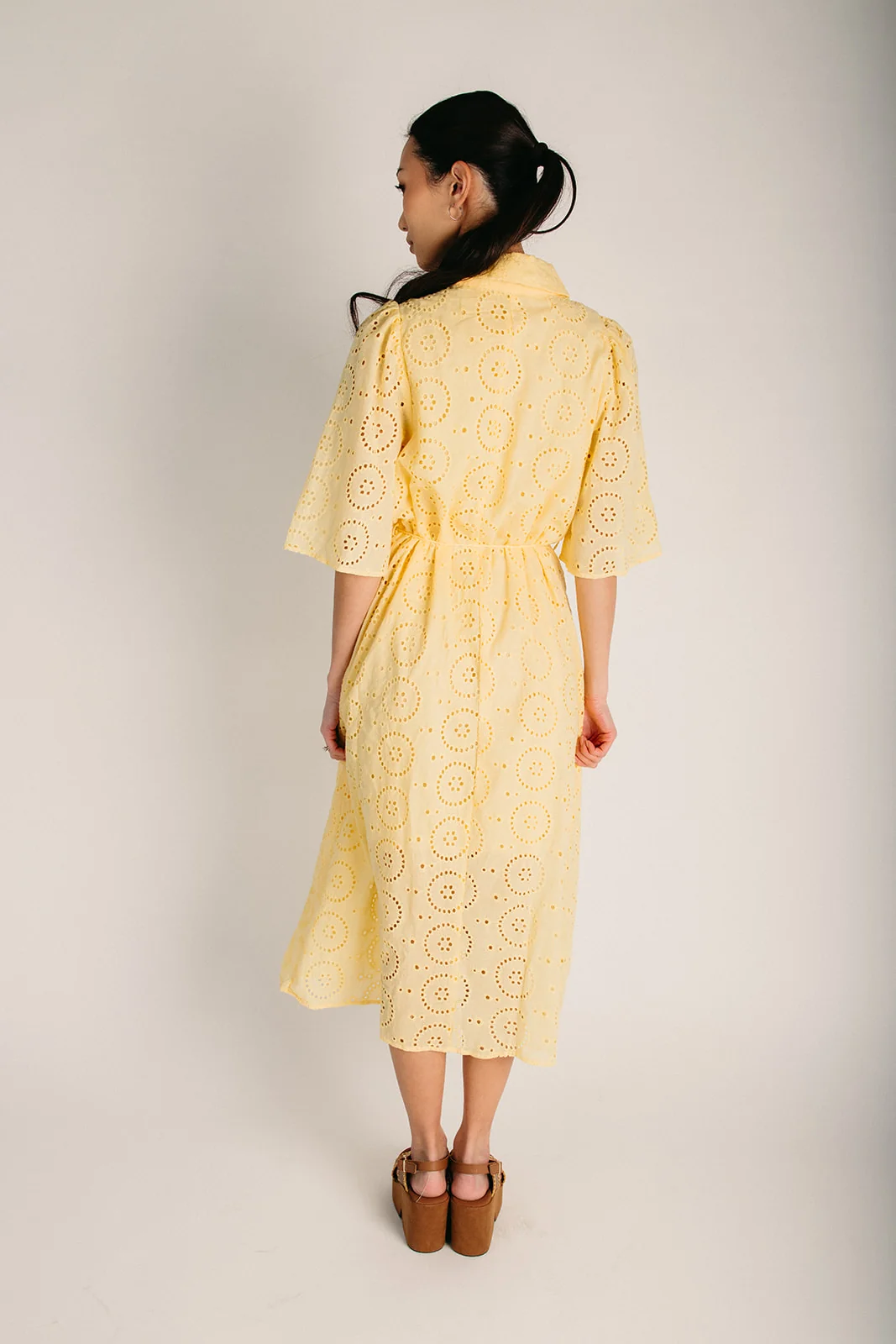 The Casper Eyelet Midi Dress in Spring Yellow - Image 2