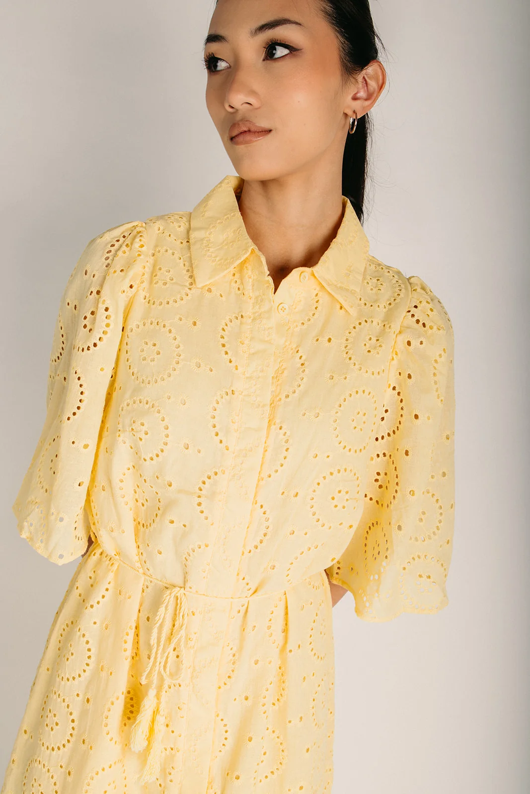 The Casper Eyelet Midi Dress in Spring Yellow - Image 4