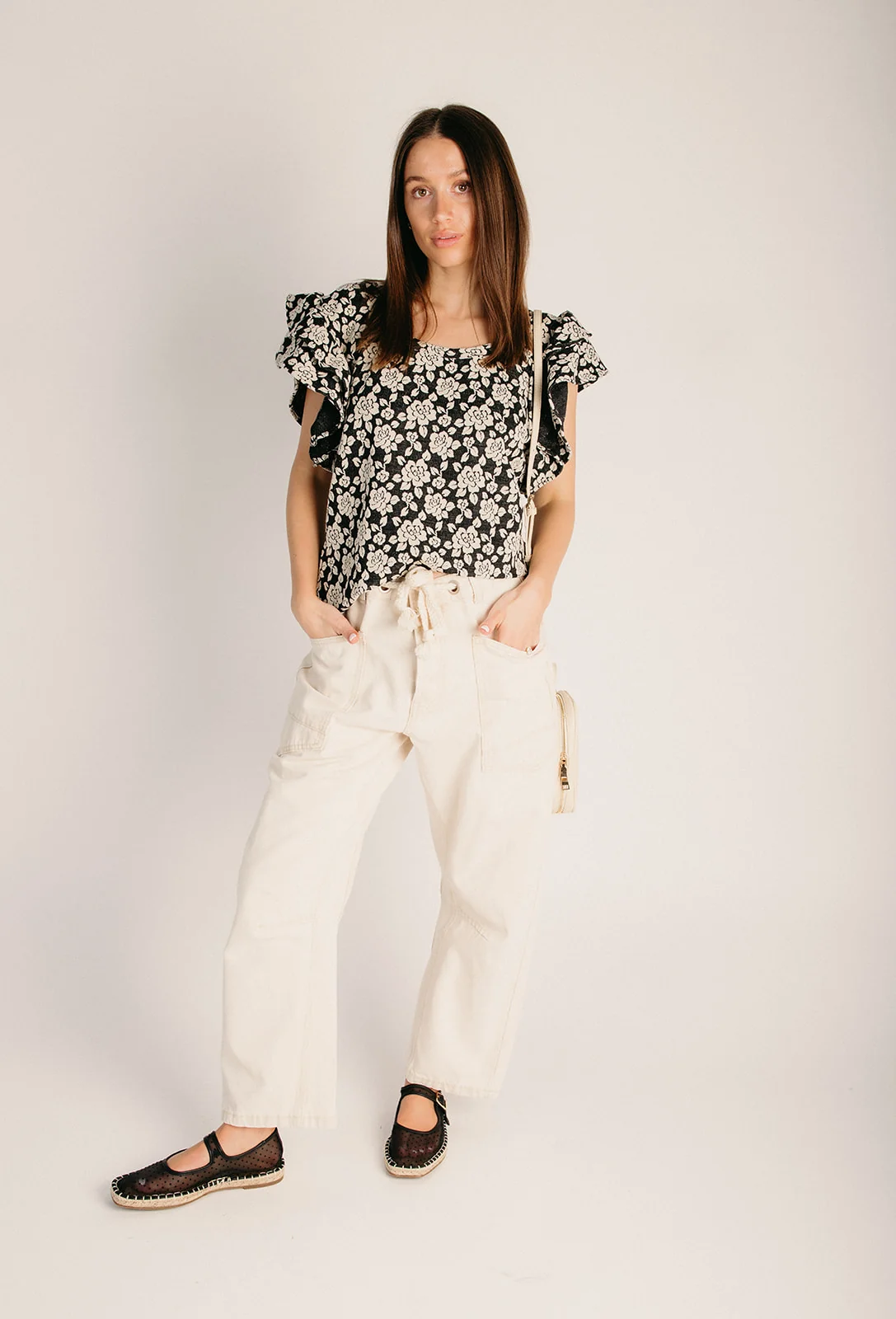 The Cowan Floral Jacquard Blouse in Black + Grey - Image 5
