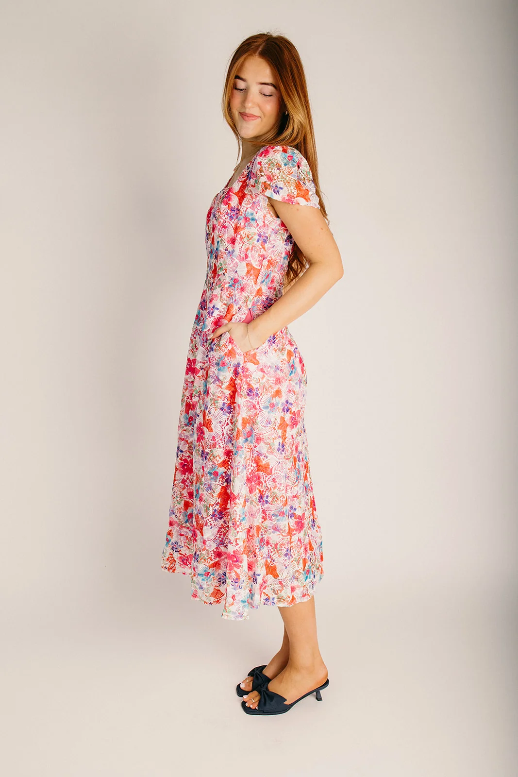 The Diggins Floral Midi Dress in Pink - Image 5