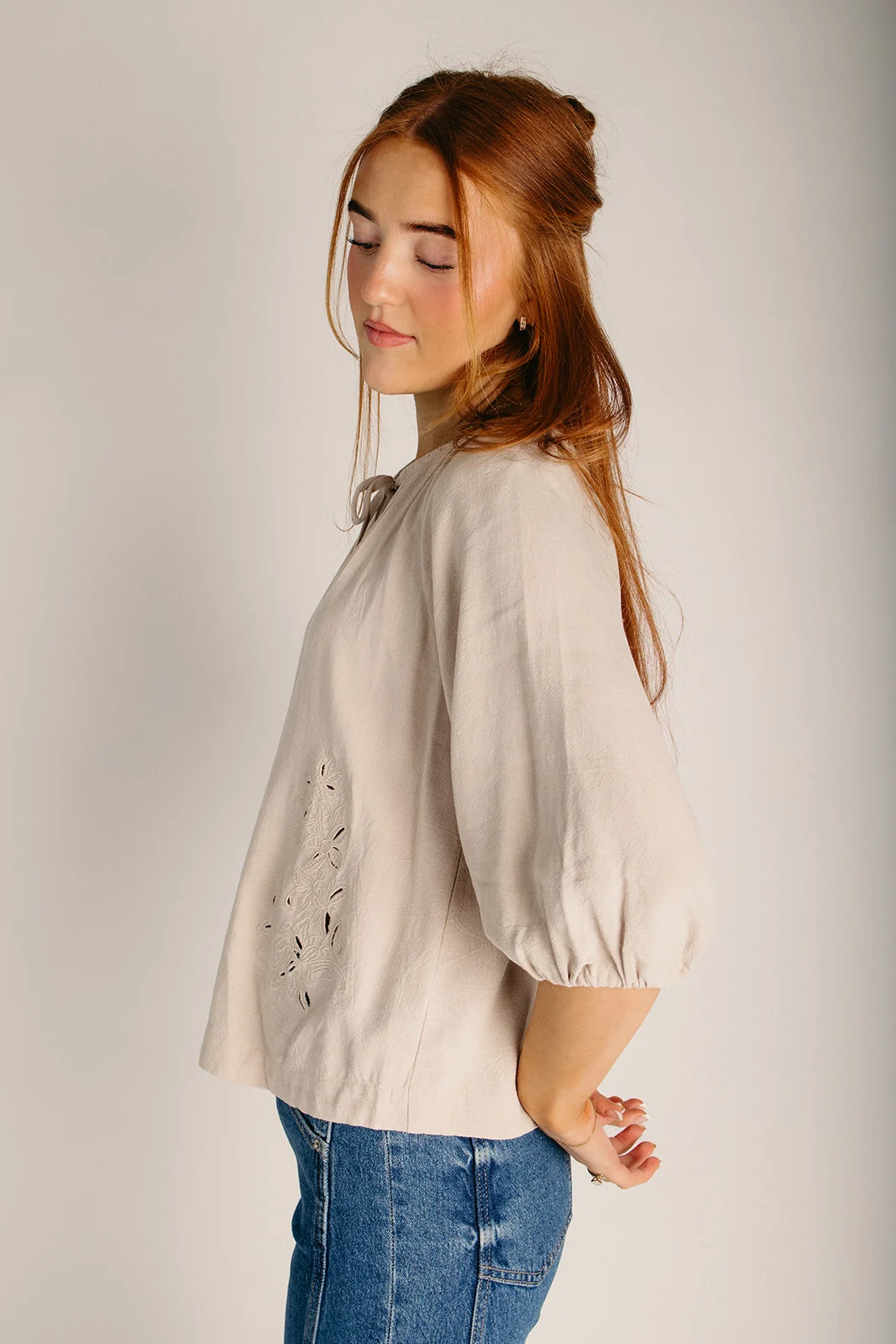 The Kelvin Embroidered Detail Blouse in Sand - Image 5