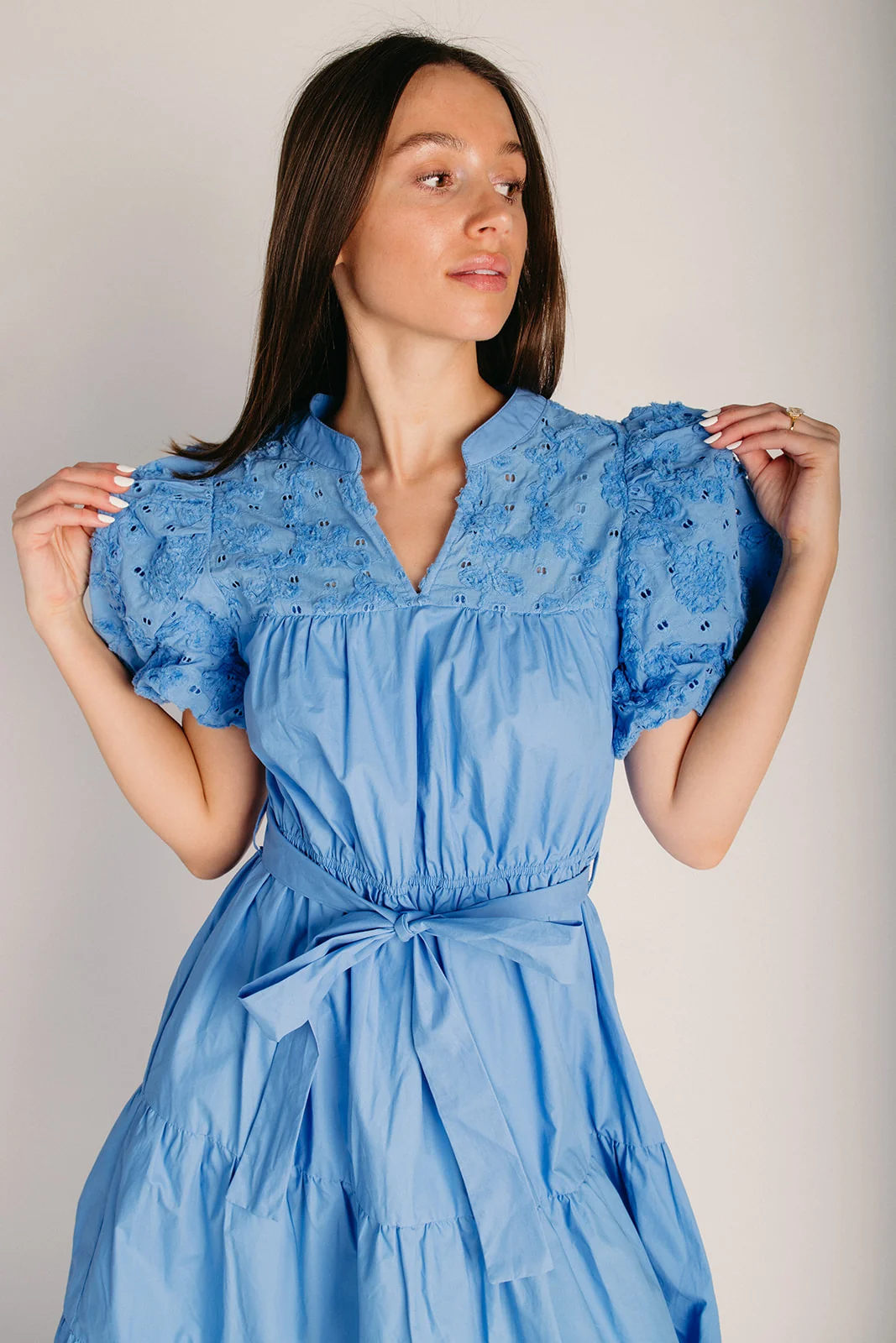The Stelly Puff Sleeve Midi Dress in Periwinkle Blue - Image 4