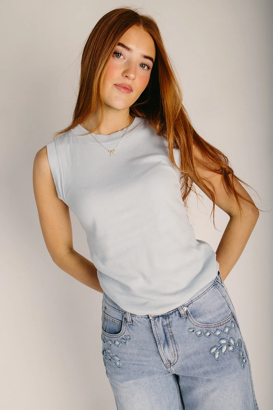 The Tiffany Cotton Blend Tank in Vintage Blue