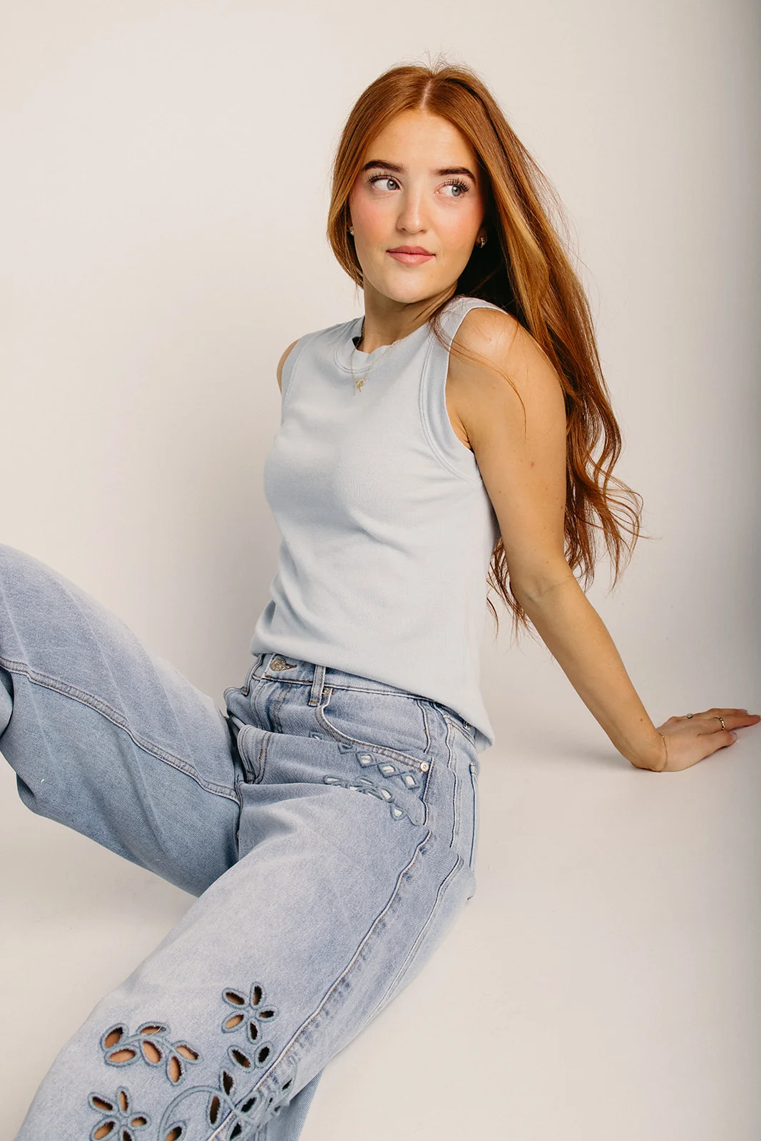 The Tiffany Cotton Blend Tank in Vintage Blue - Image 4