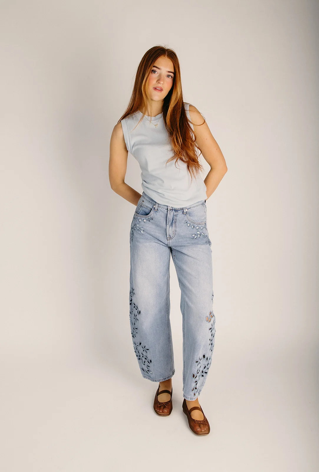 The Tiffany Cotton Blend Tank in Vintage Blue - Image 5