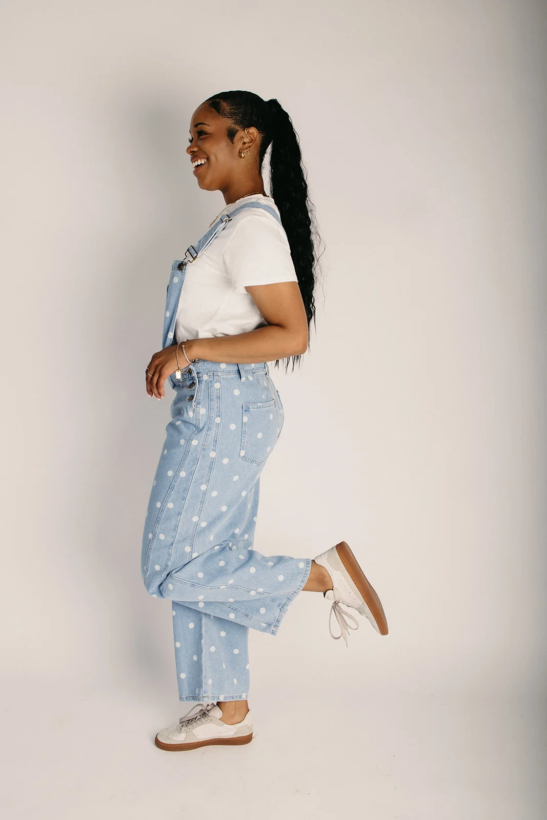 The Abbey Polka Dot Denim Overall in Light Wash - Image 3