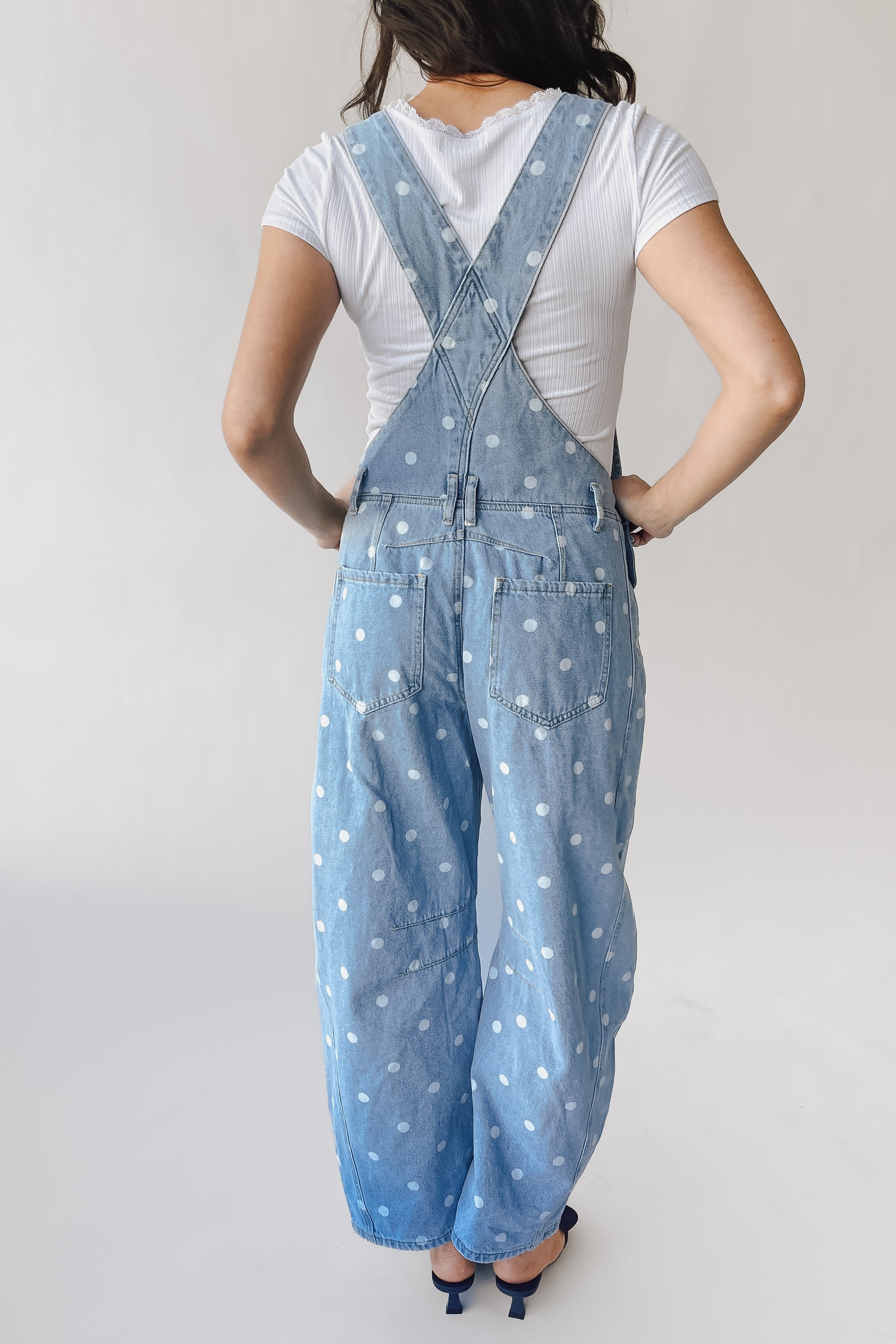 The Abbey Polka Dot Denim Overall in Light Wash - Image 8