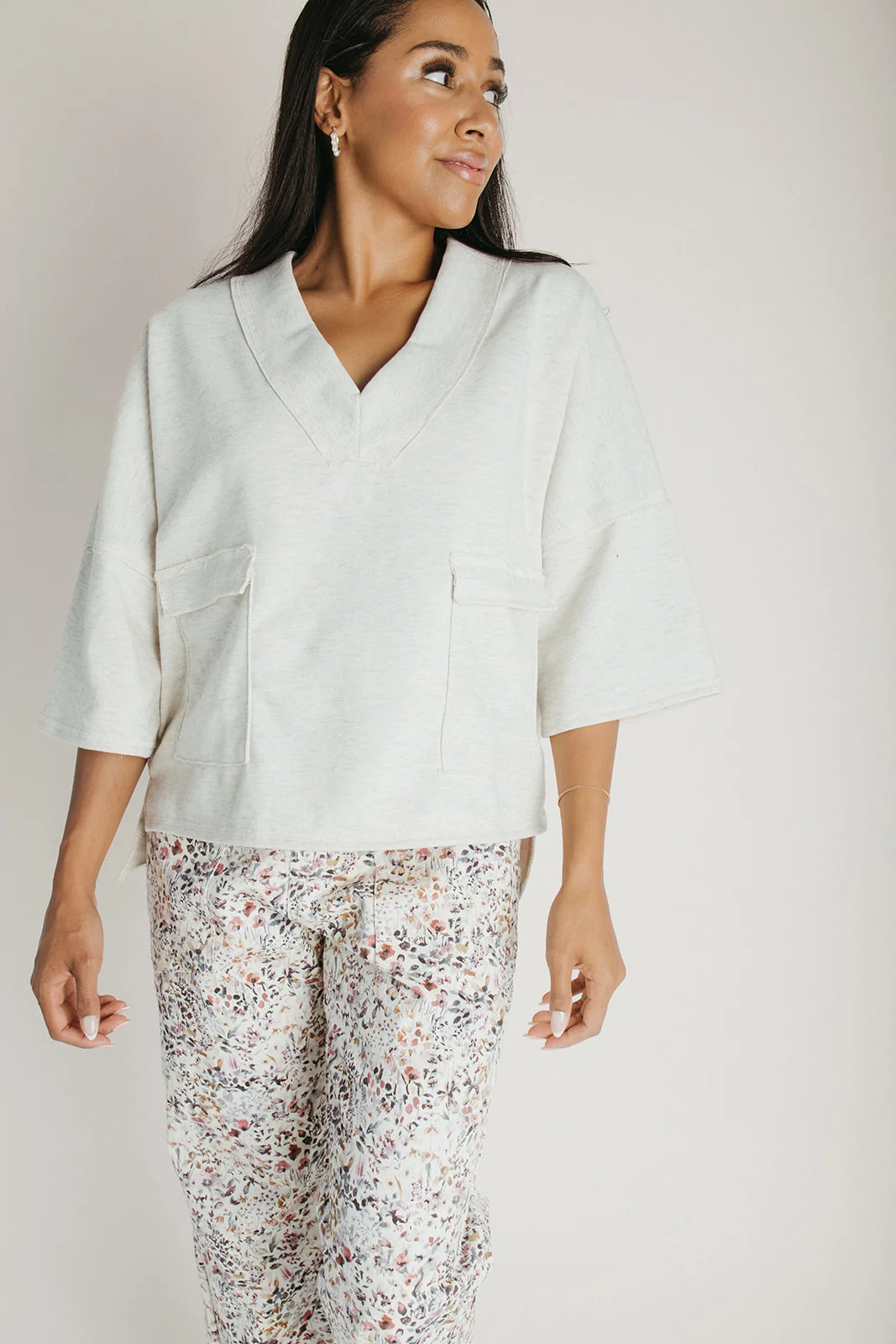The Adalyn V-Neck Pullover in Oatmeal - Image 4