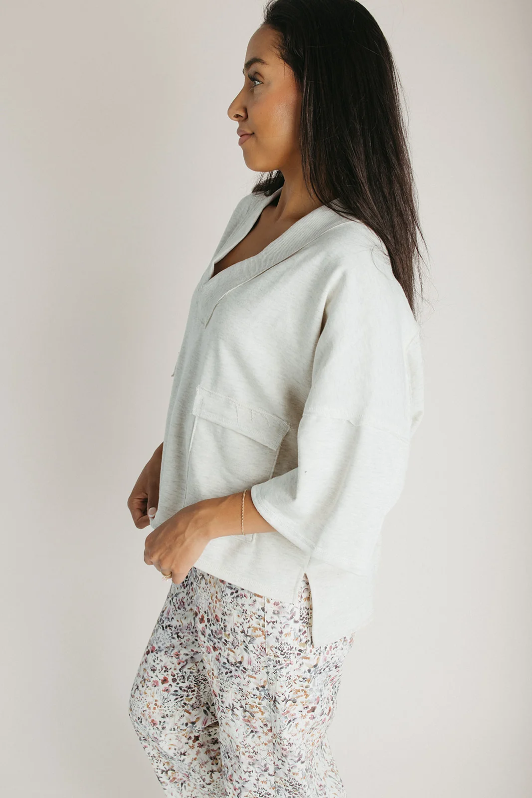 The Adalyn V-Neck Pullover in Oatmeal - Image 5