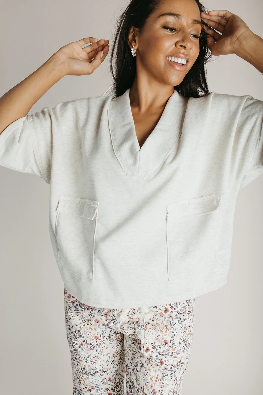 The Adalyn V-Neck Pullover in Oatmeal - Image 7