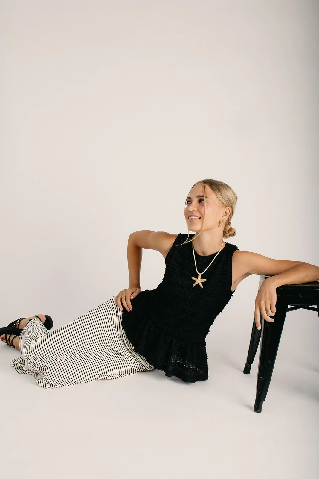 The Alders Striped Midi Skirt in Cream + Black - Image 3