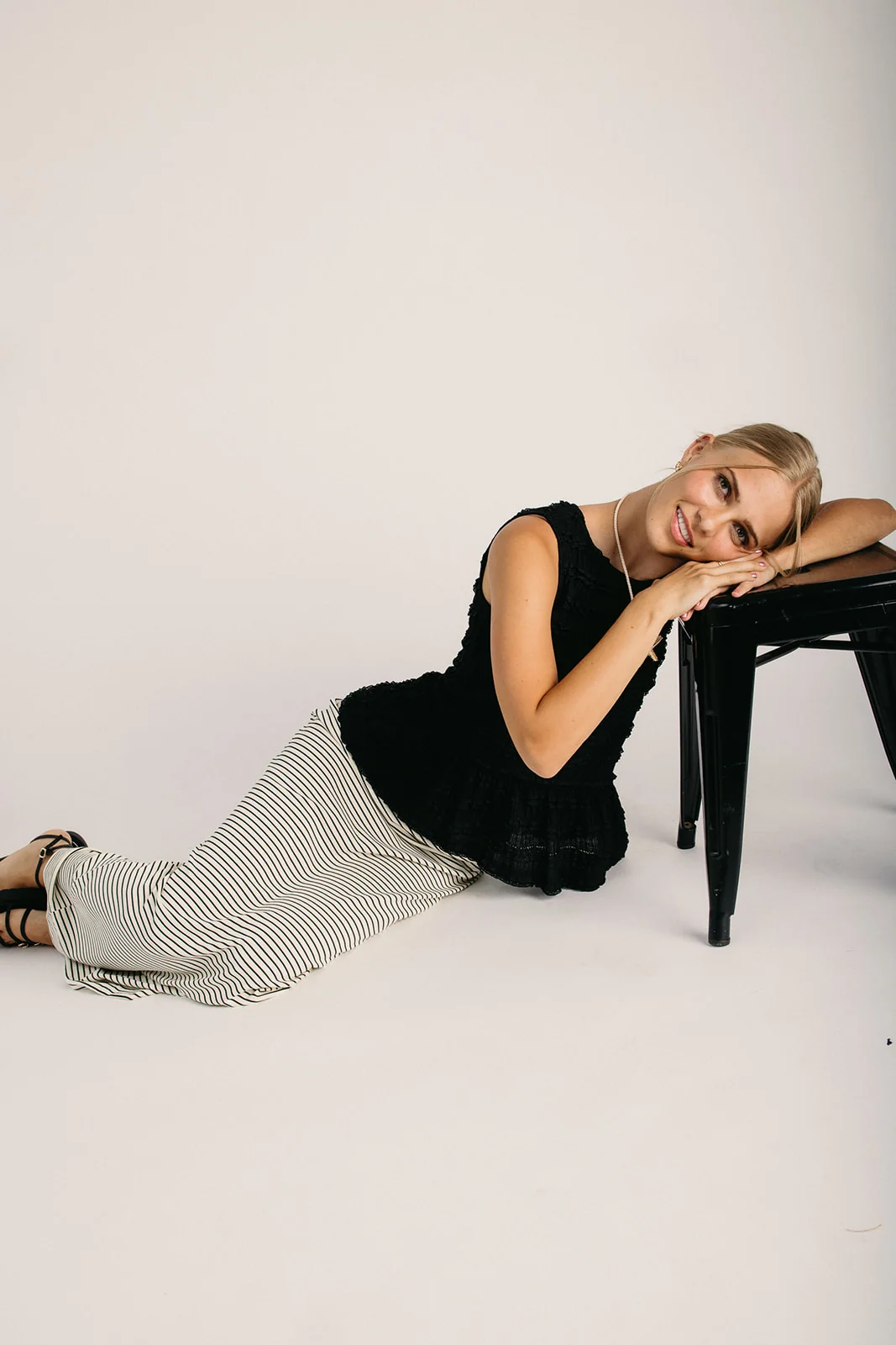 The Alders Striped Midi Skirt in Cream + Black - Image 4