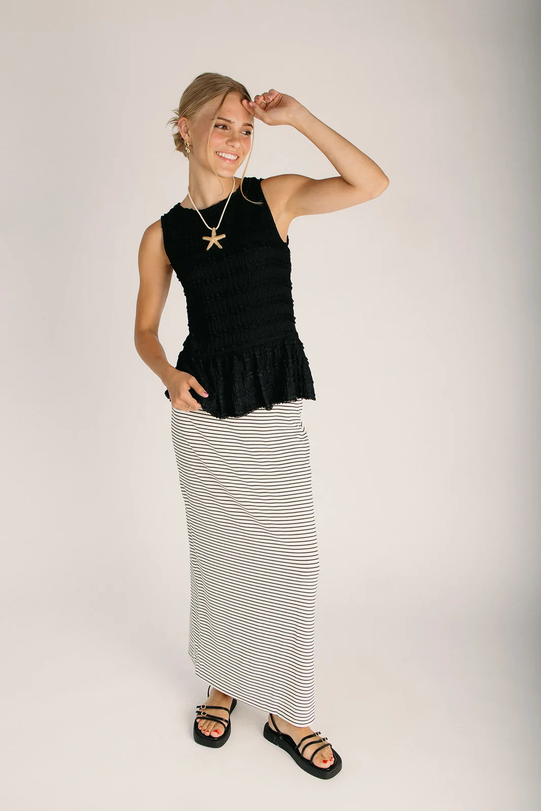 The Alders Striped Midi Skirt in Cream + Black - Image 5