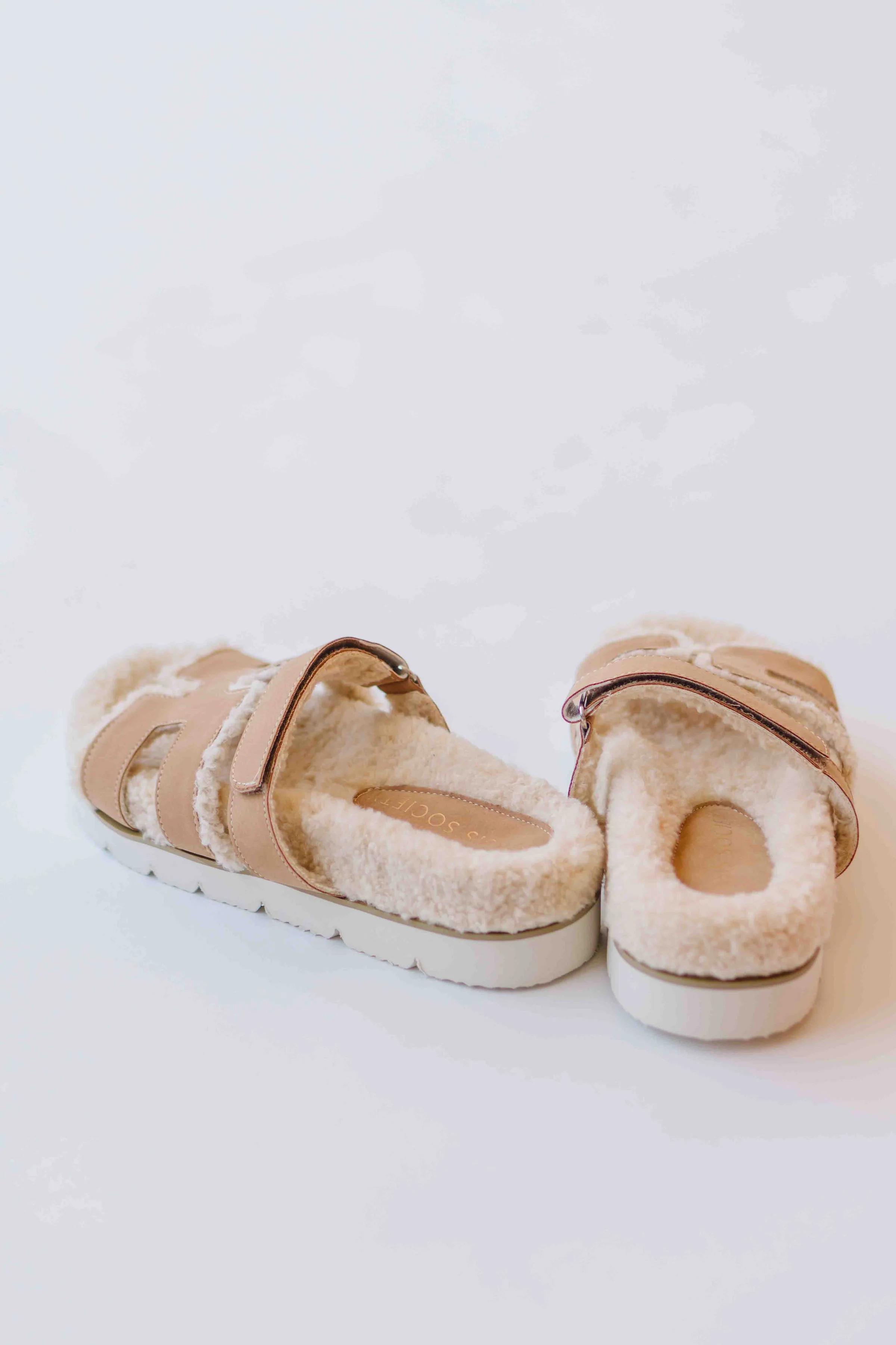 The Alpine Faux Shearling Sandal in Camel - Image 3