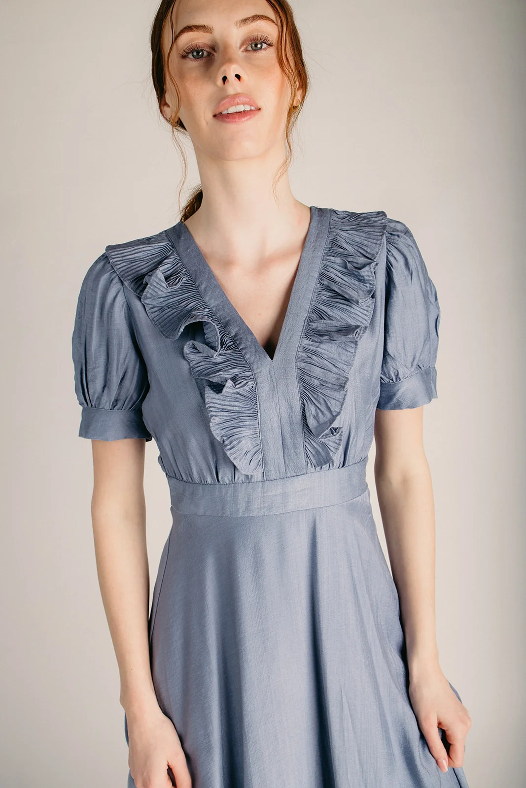 The Amanda Tiered Midi Dress in Blue - Image 3
