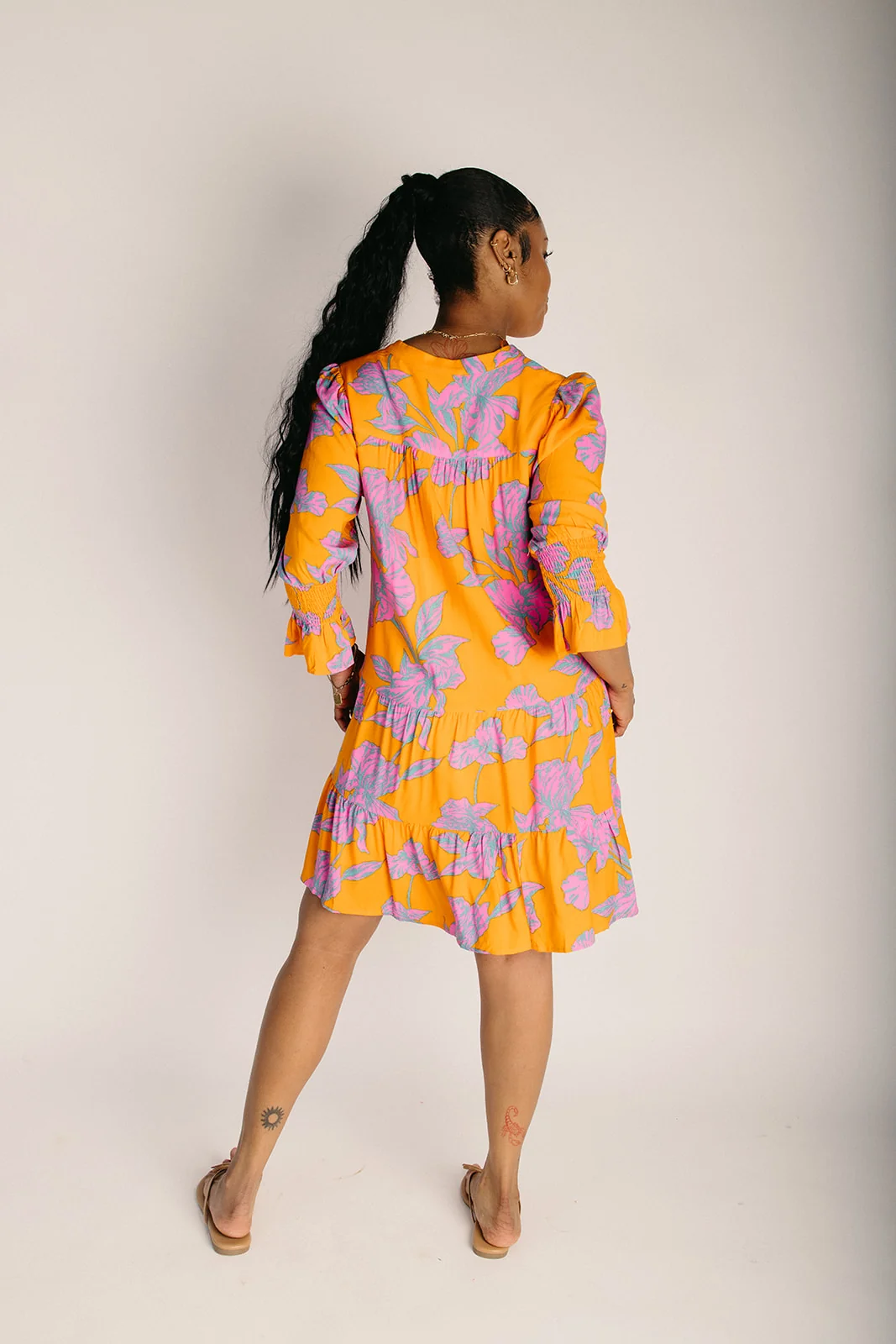 The Anamy Shift Floral Dress in Orange + Pink - Image 5