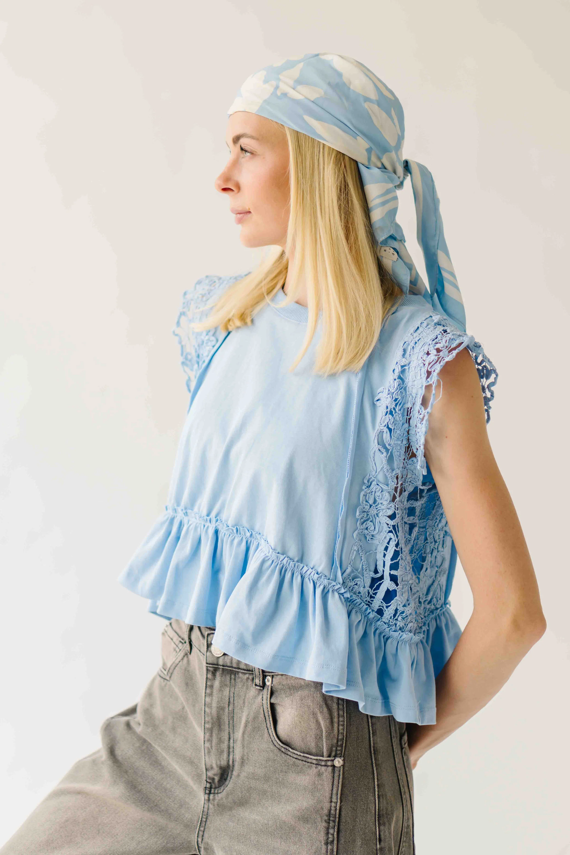 The Arielle Ruffle Hem Blouse in Periwinkle - Image 8