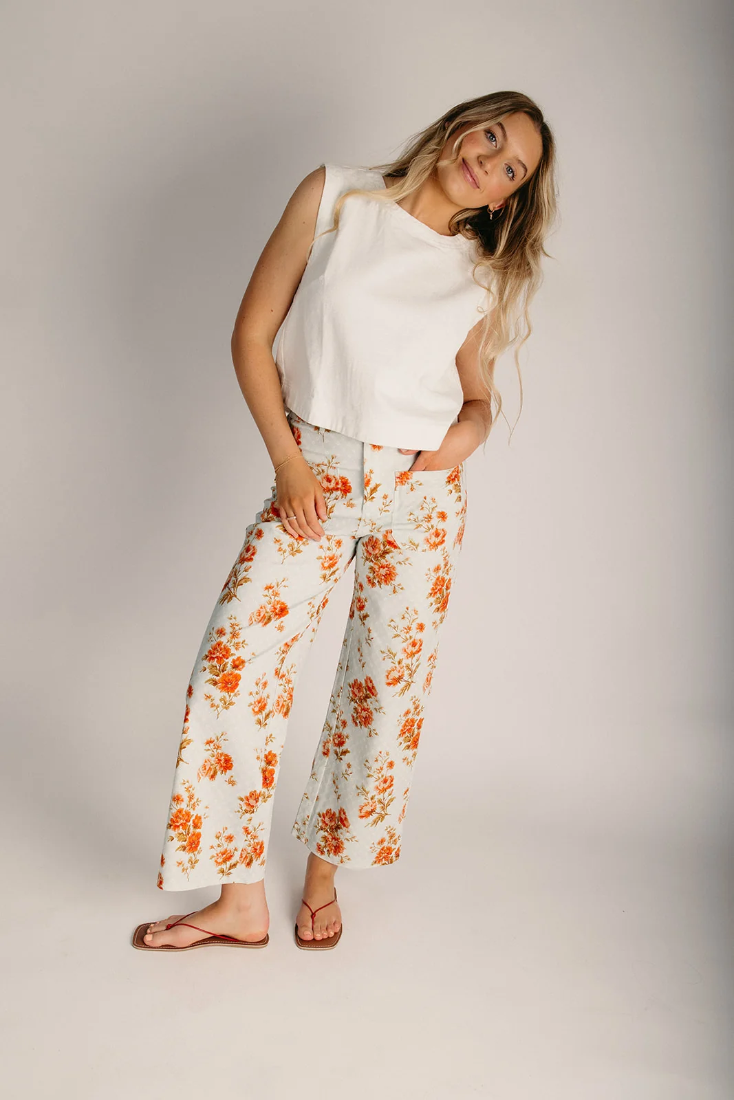 The Ashland Floral Wide Leg Pant in Blue Multi - Image 7