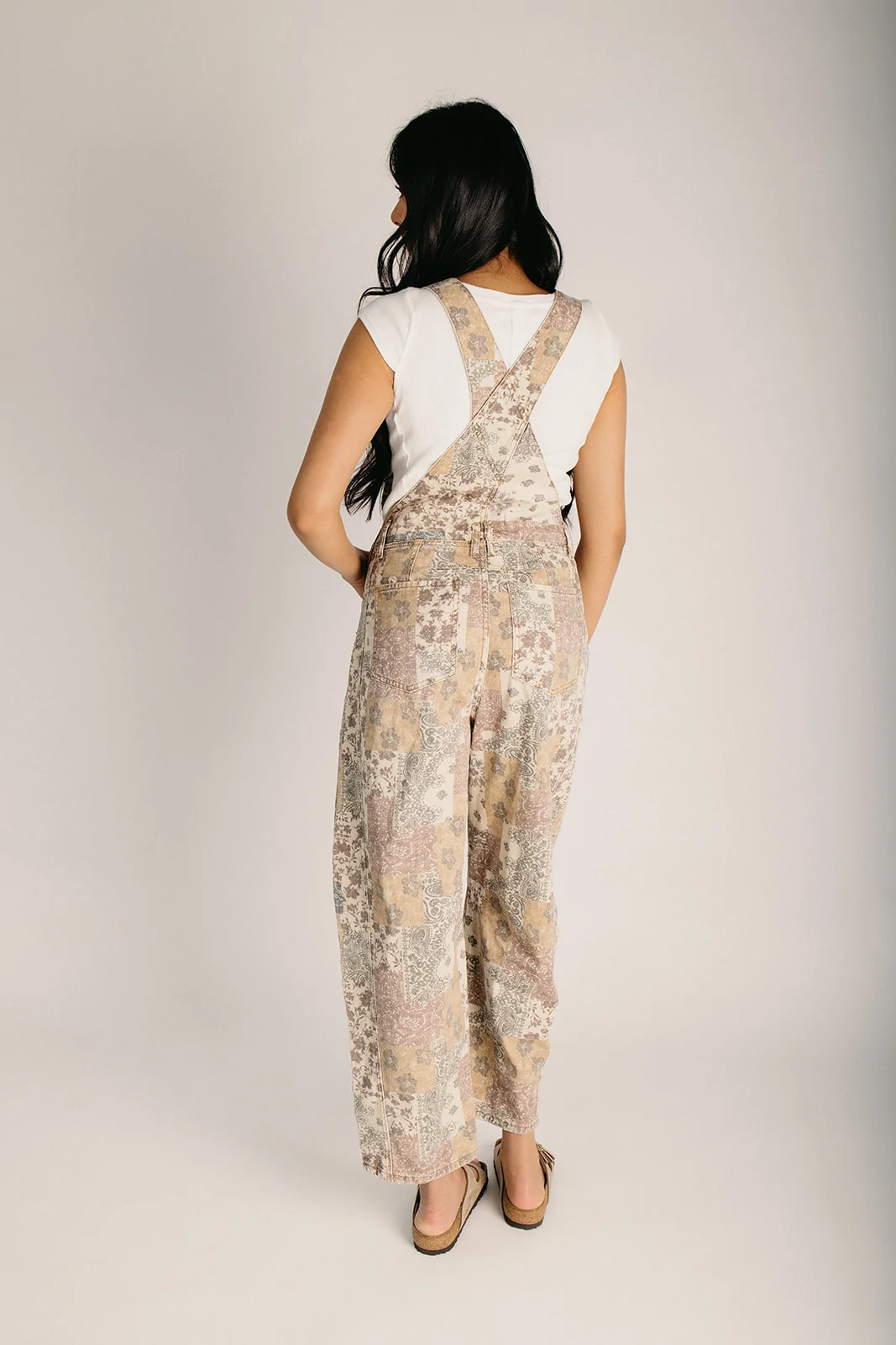 The Avola Boho Print Denim Overall in Taupe Multi - Image 2