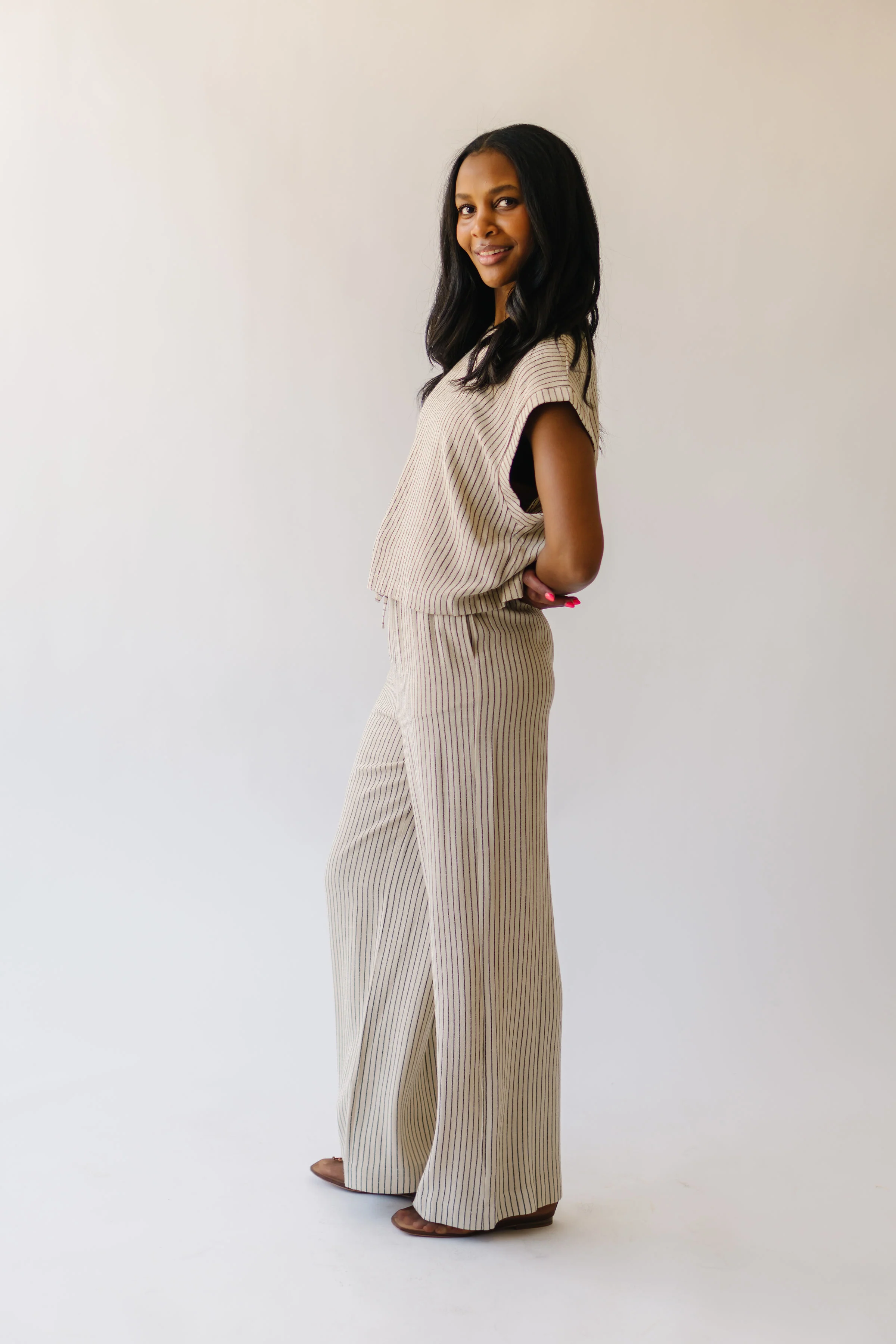 The Barnish Striped Linen Pant in Beige - Image 6