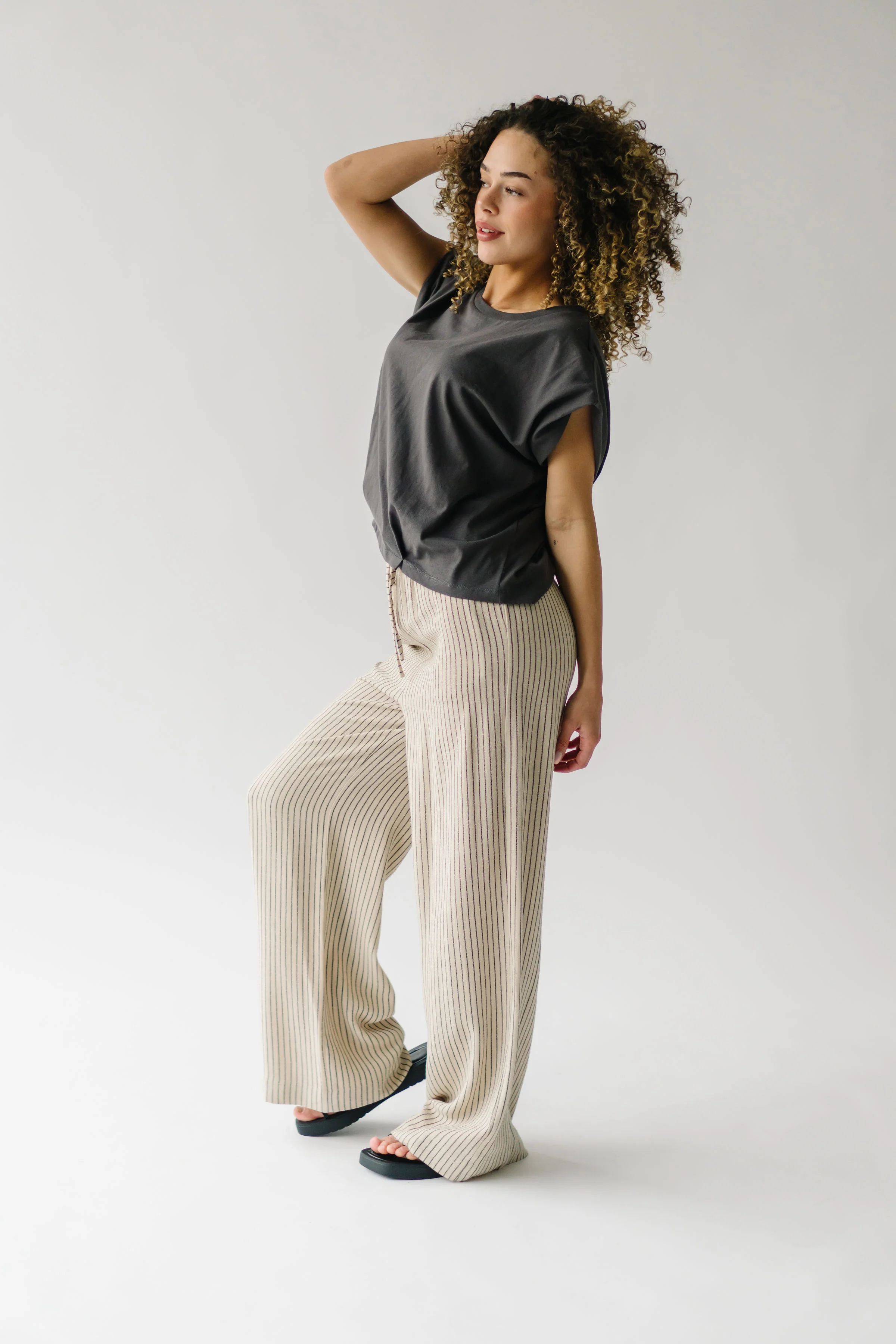 The Barnish Striped Linen Pant in Beige - Image 9