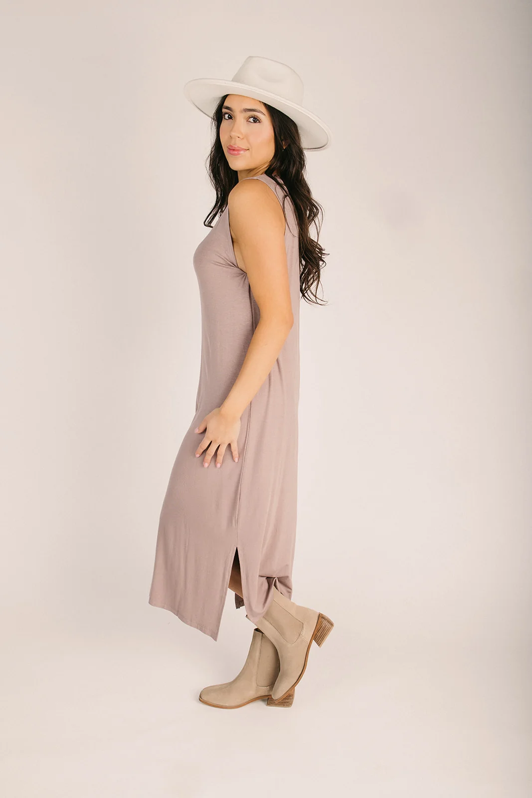 The Berbert Knit Maxi Tank Dress in Taupe - Image 5