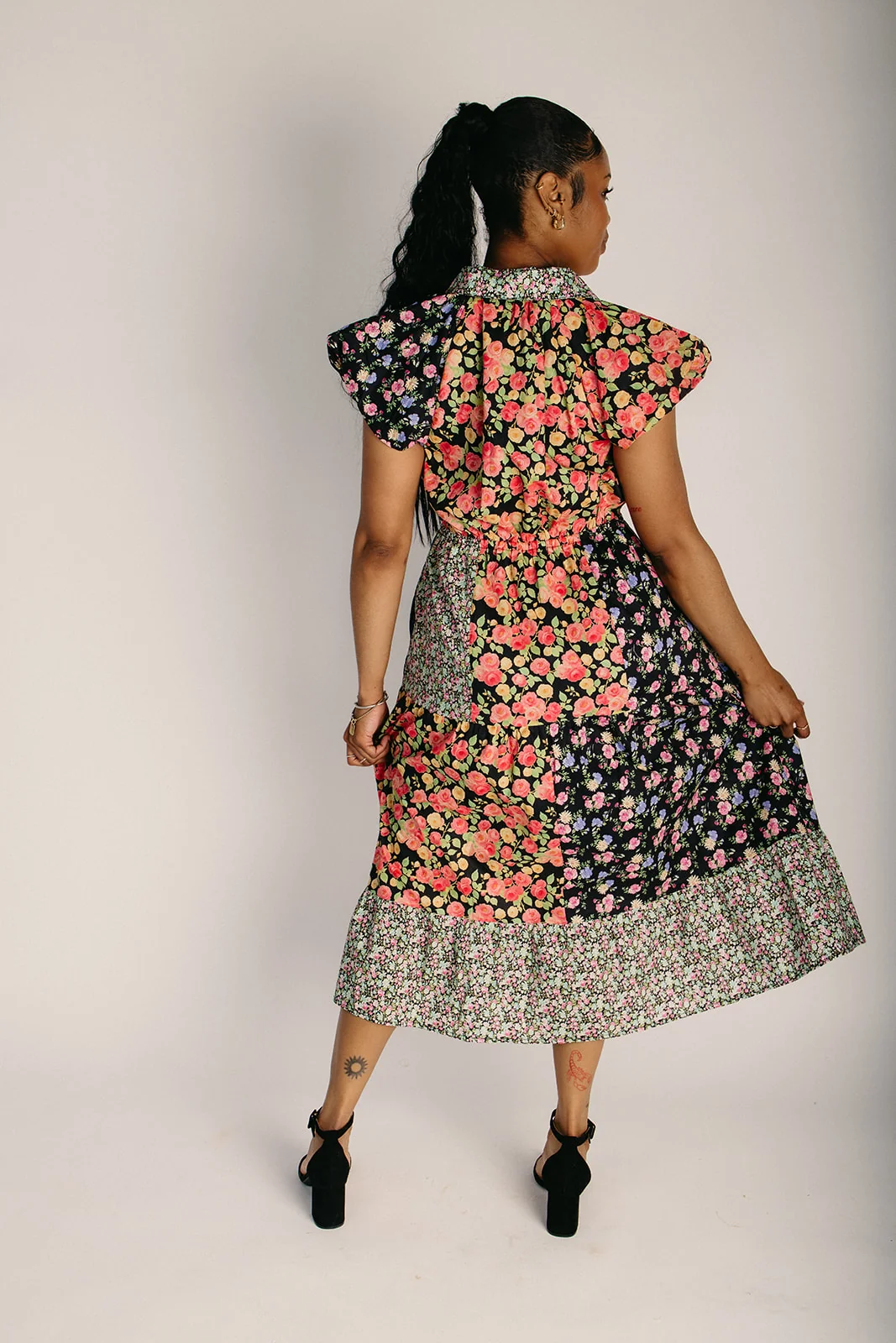 The Berk Mixed Floral Shirt Midi Dress in Black Mix - Image 2