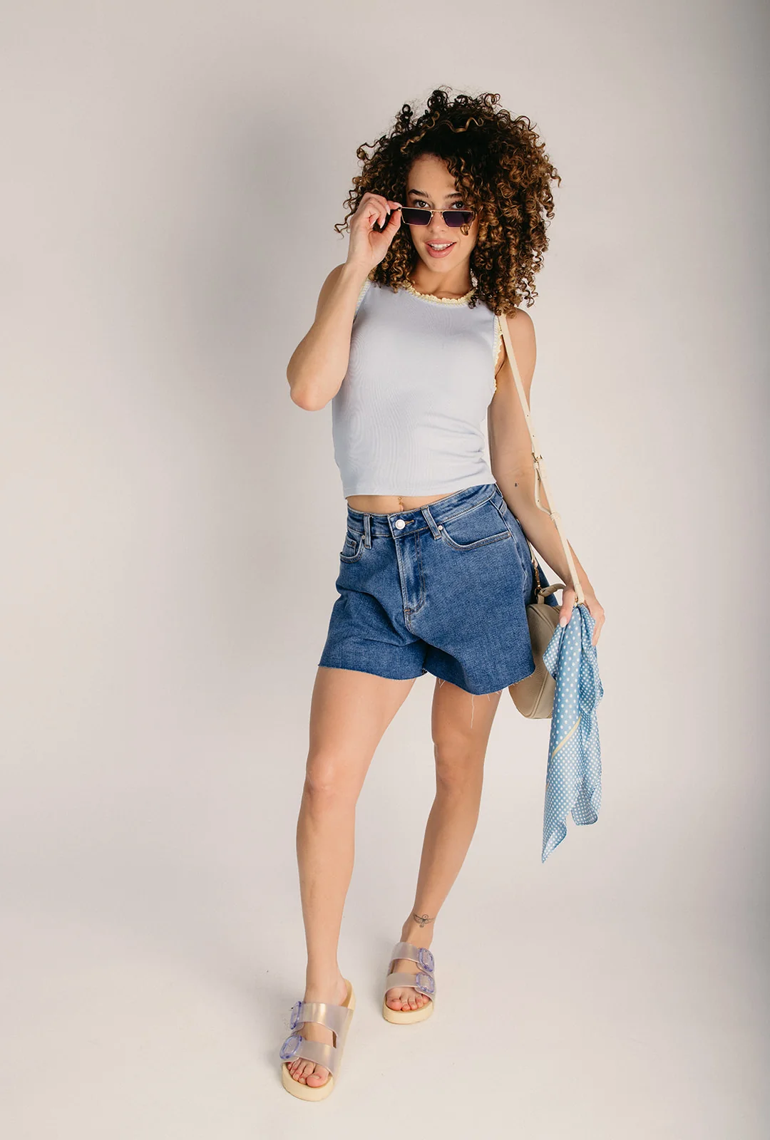 The Berquist Contrast Crochet Trim Tank in Light Blue - Image 3