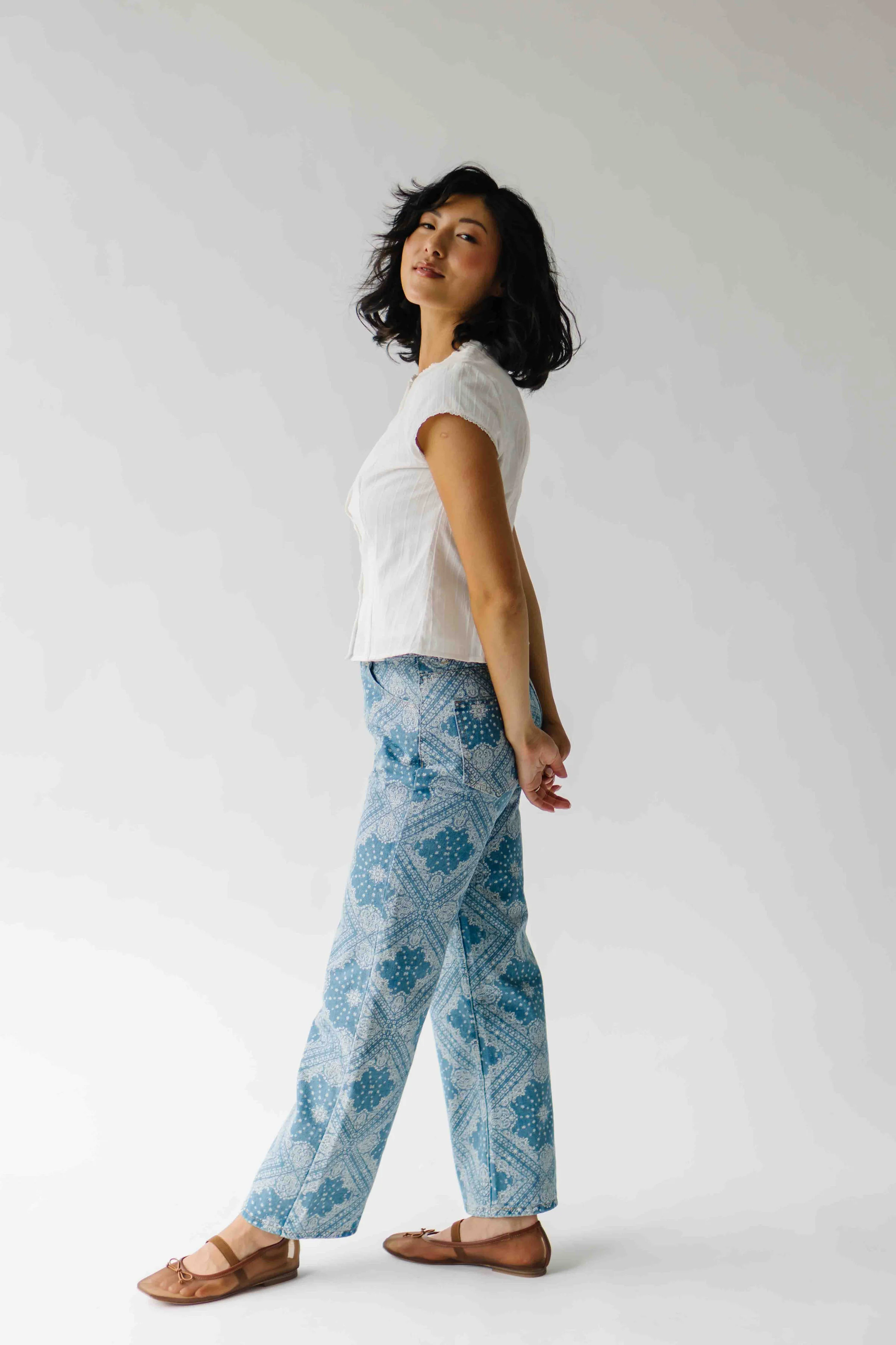 The Bethers Bandana Print Jean in Blue + Ivory - Image 5