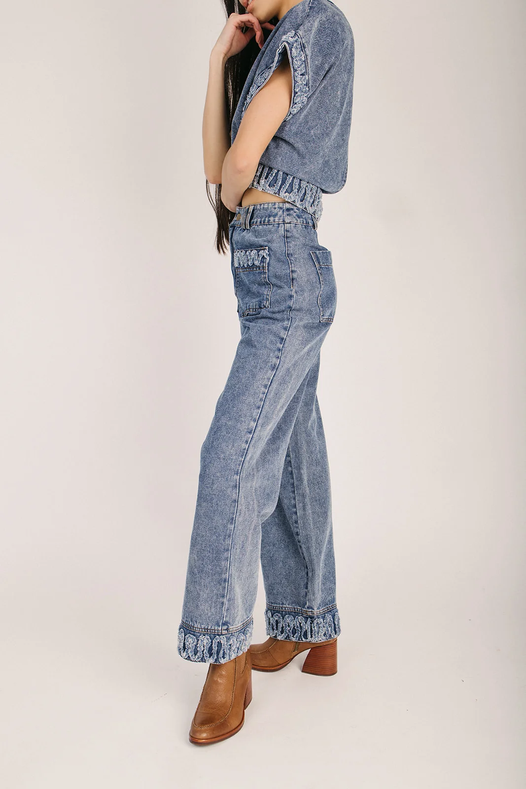 The Blotter Fringe Detail Jean in Denim - Image 3