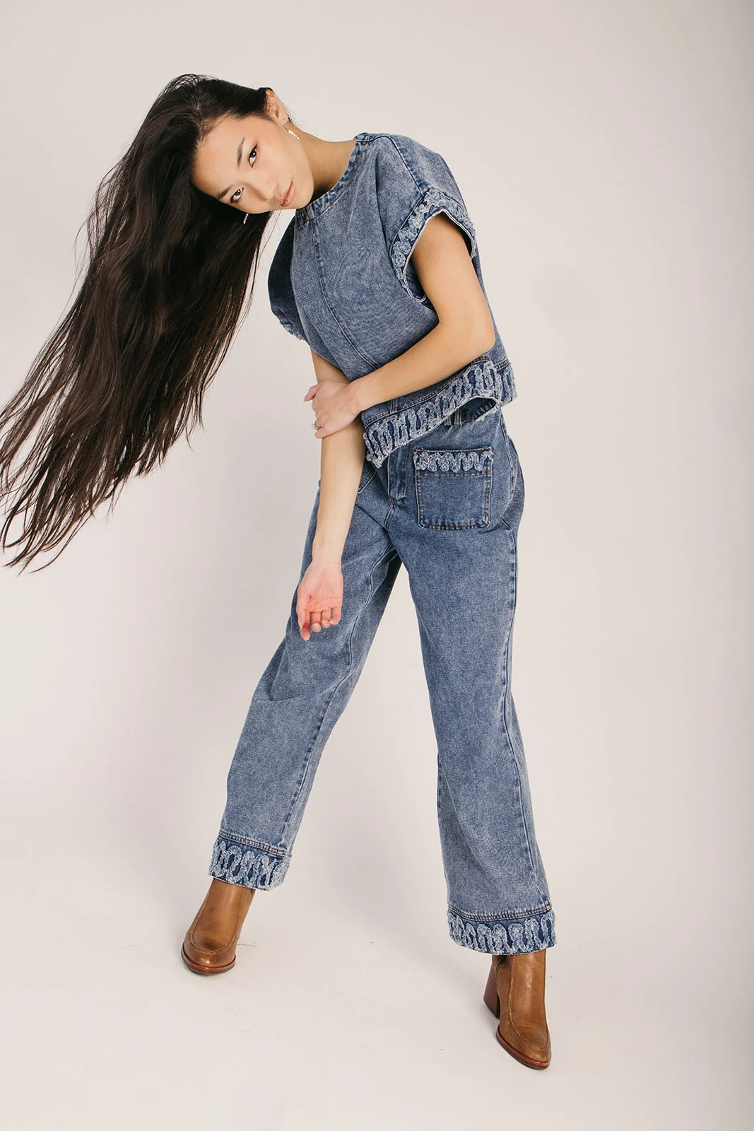 The Blotter Fringe Detail Jean in Denim - Image 5